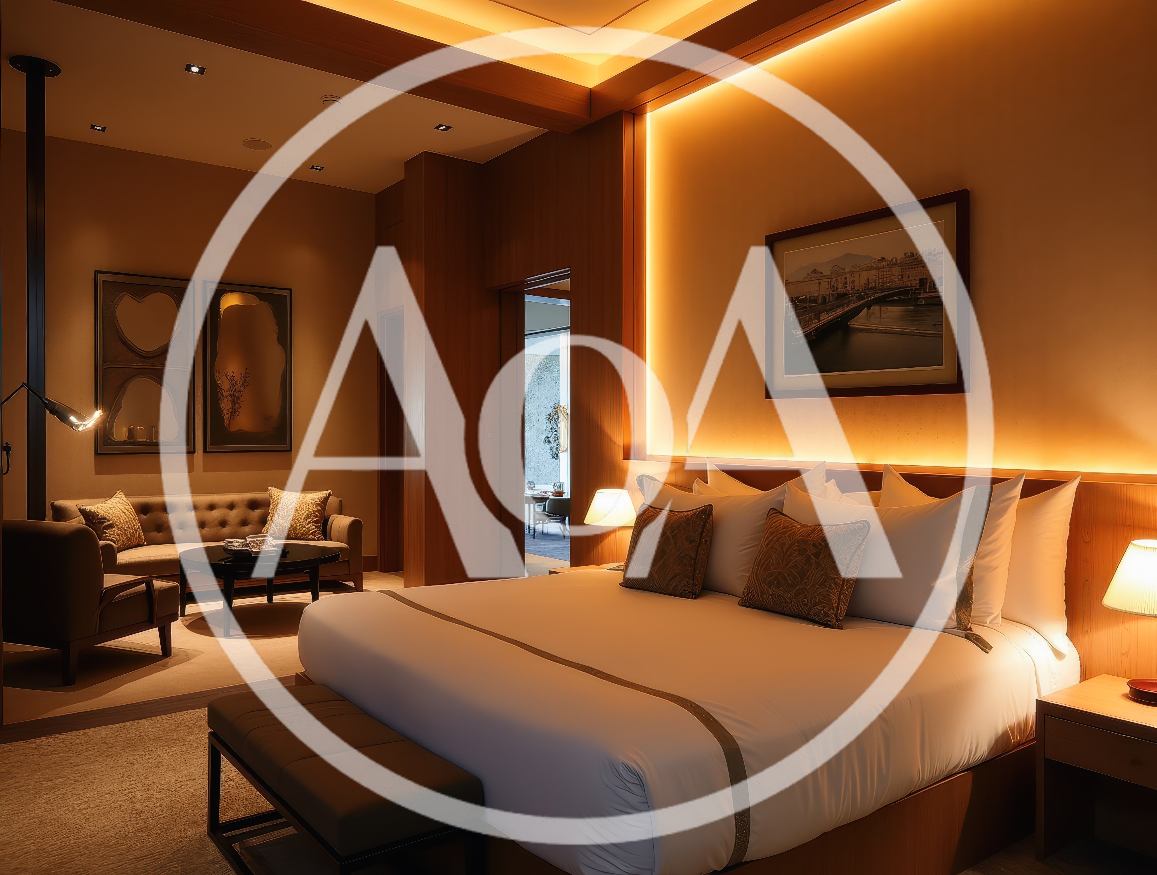Luxury Hotel Suite Bedroom With Warm Ambient Lighting