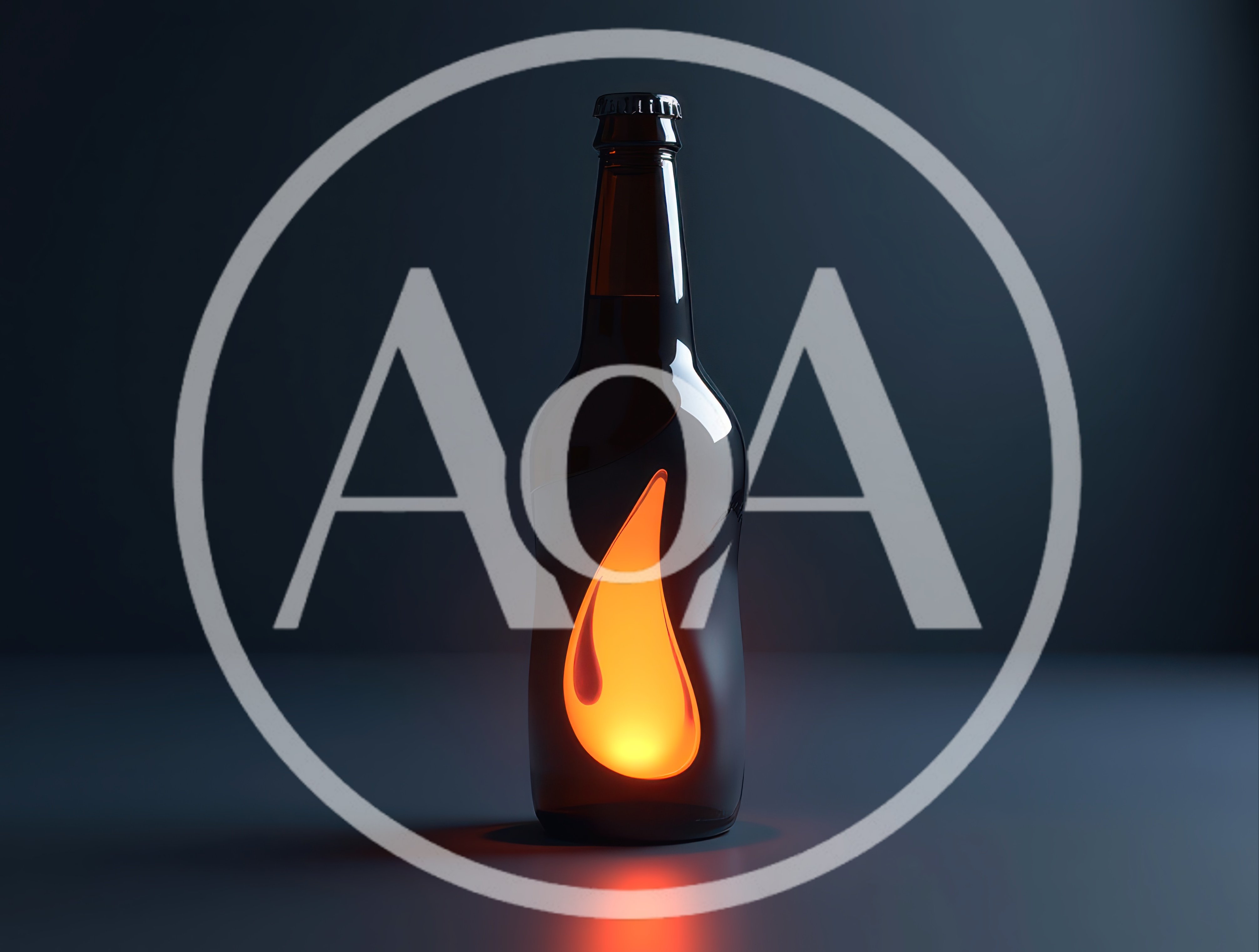 Glowing Flame Icon Inside A Dark Glass Bottle