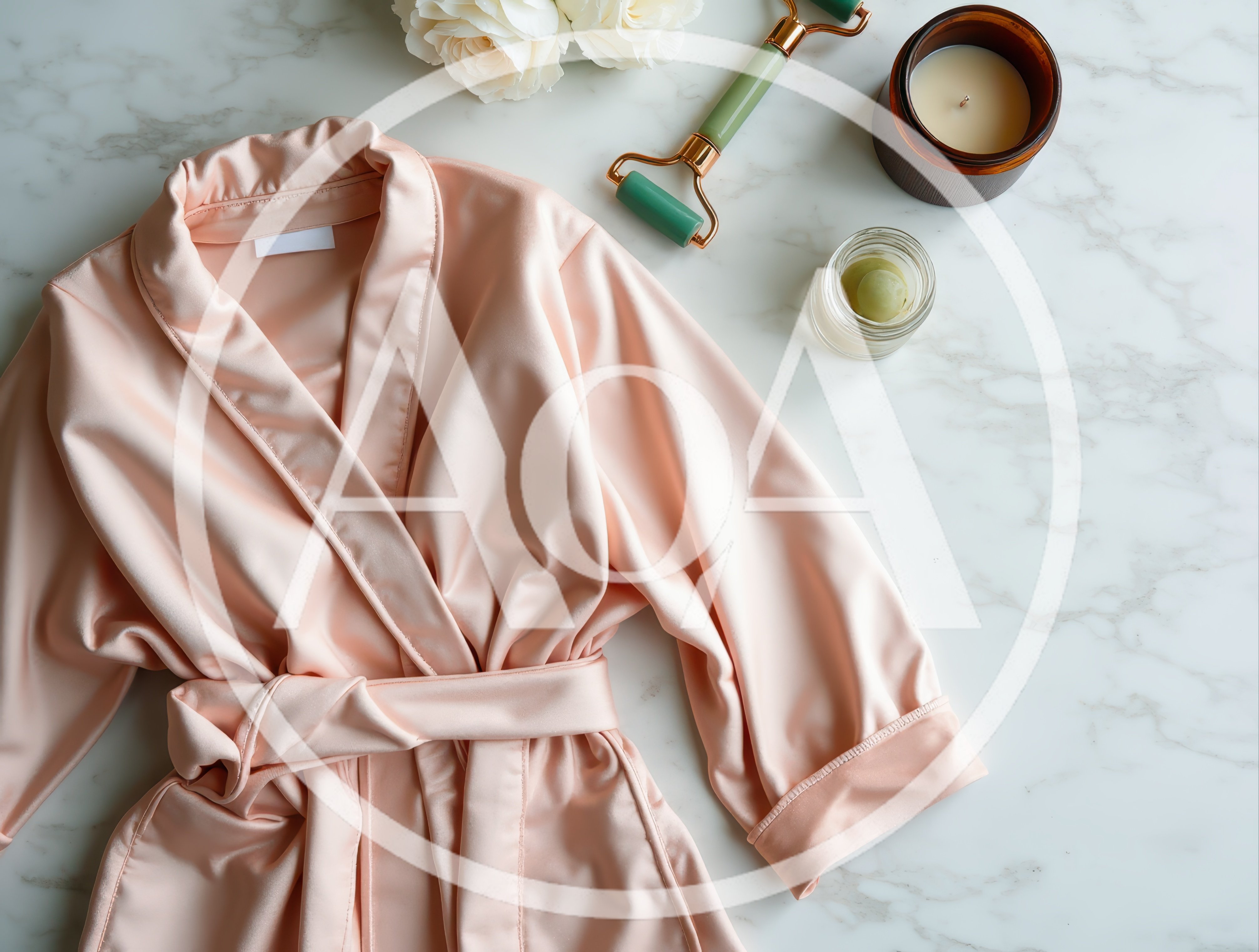 Luxury Silk Robe and Spa Essentials on Marble