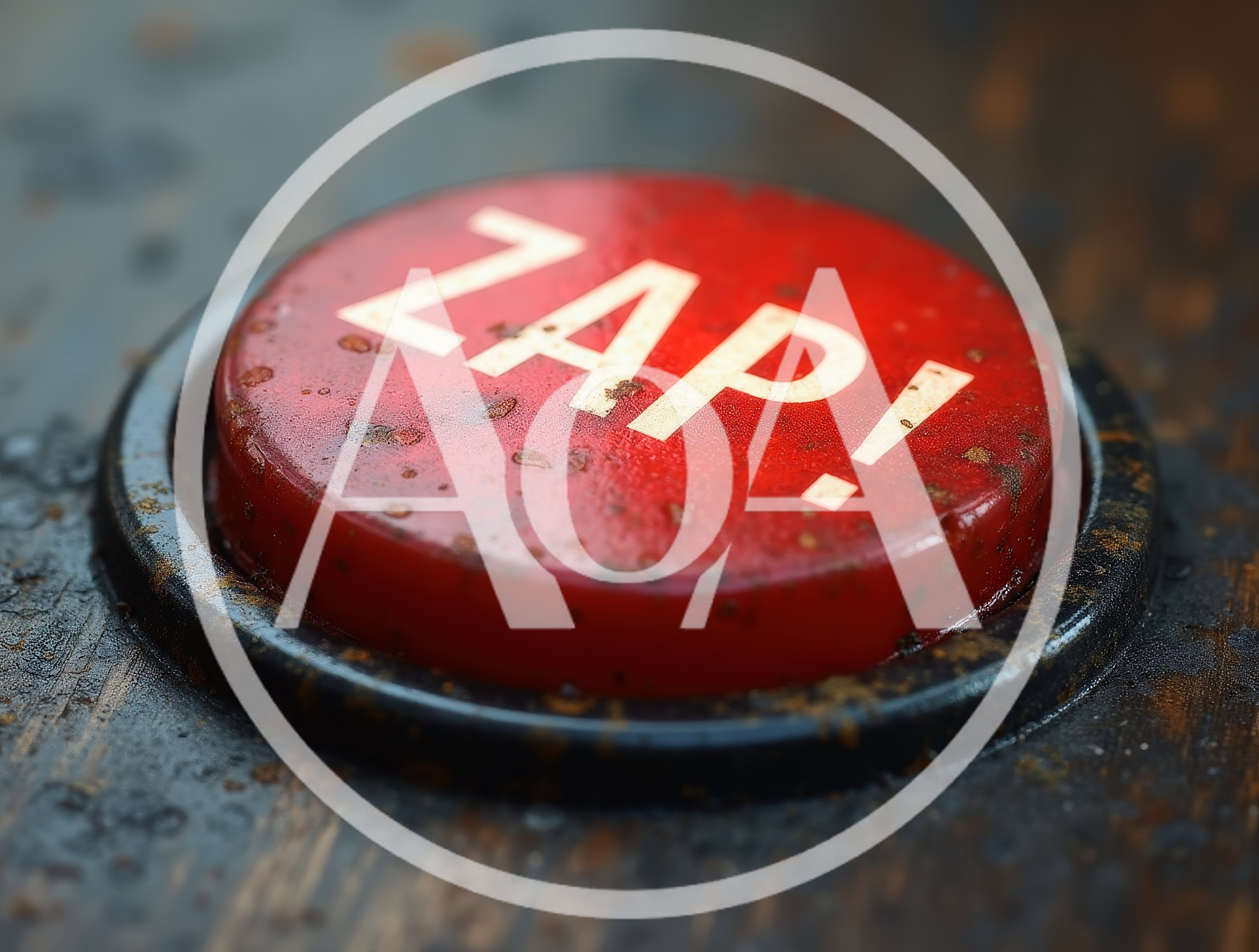 Weathered Red Push Button With Zap Text