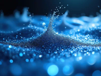 Abstract Blue Glitter Particles Erupting In Slow Motion