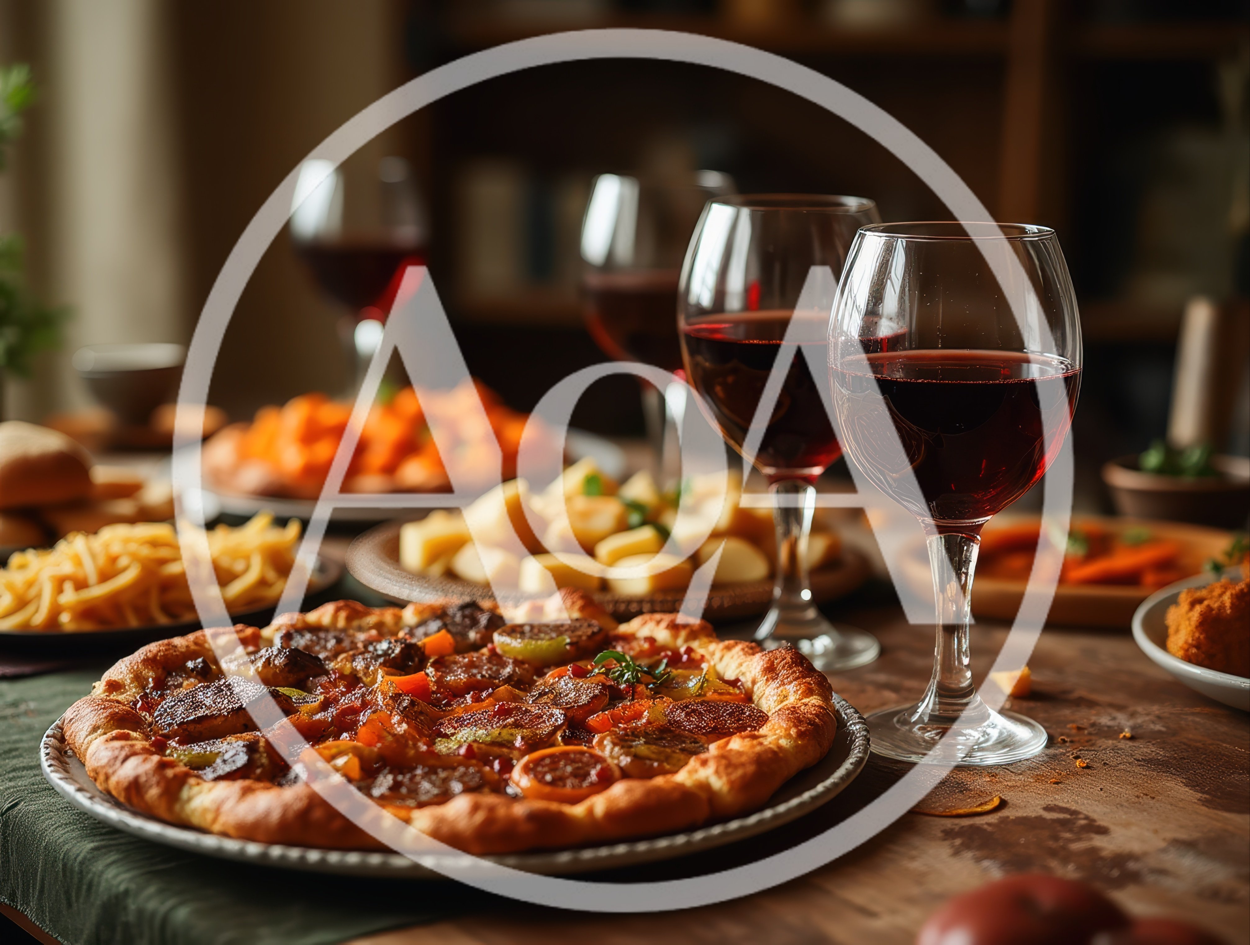 Gourmet Pizza Dinner With Red Wine Glasses