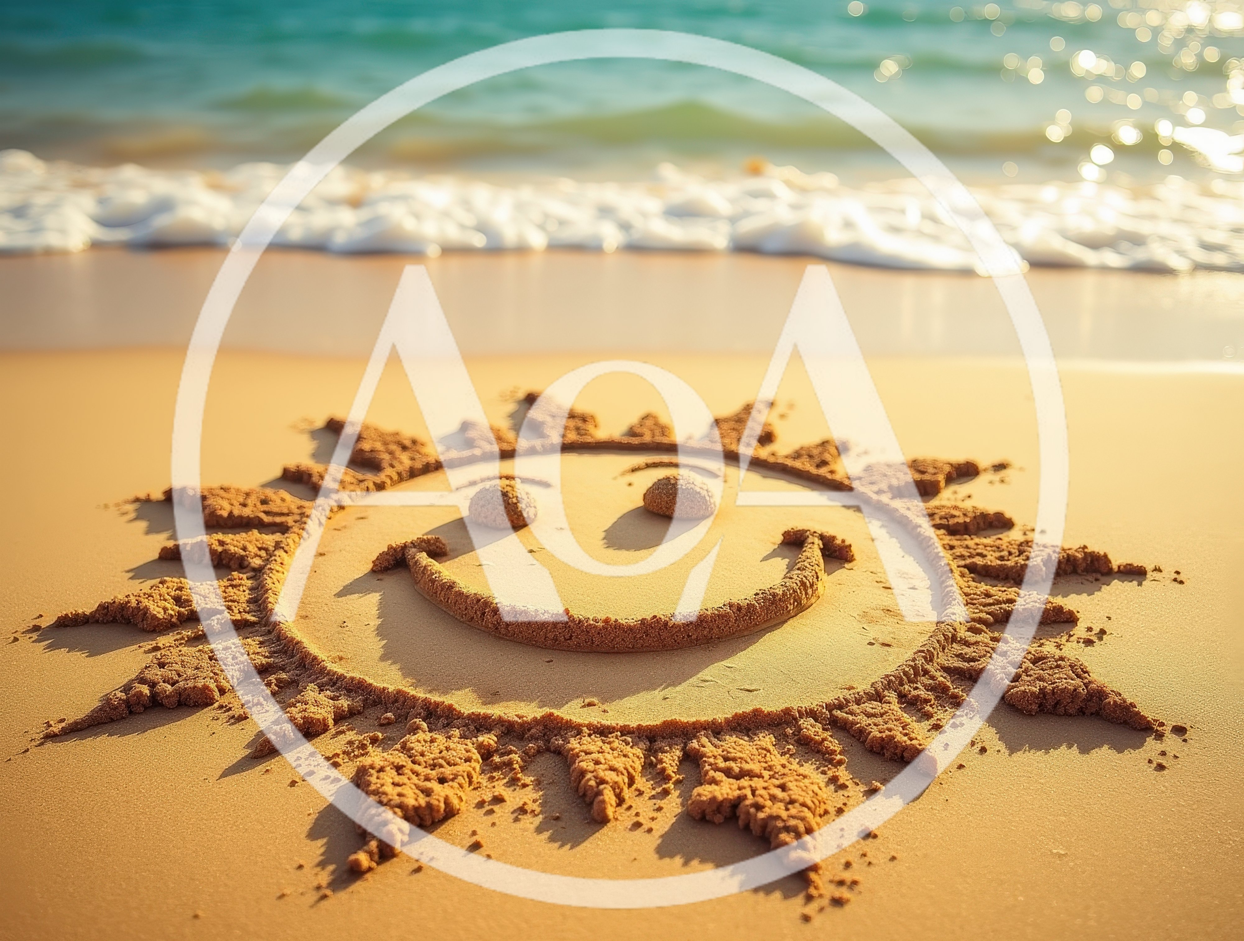 Sun Face Drawn In Sand On Beach