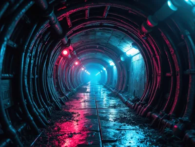 Futuristic Cyberpunk Tunnel With Neon Lighting