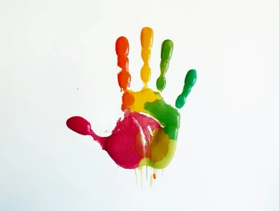 Colorful Multi-Colored Handprint On White Background