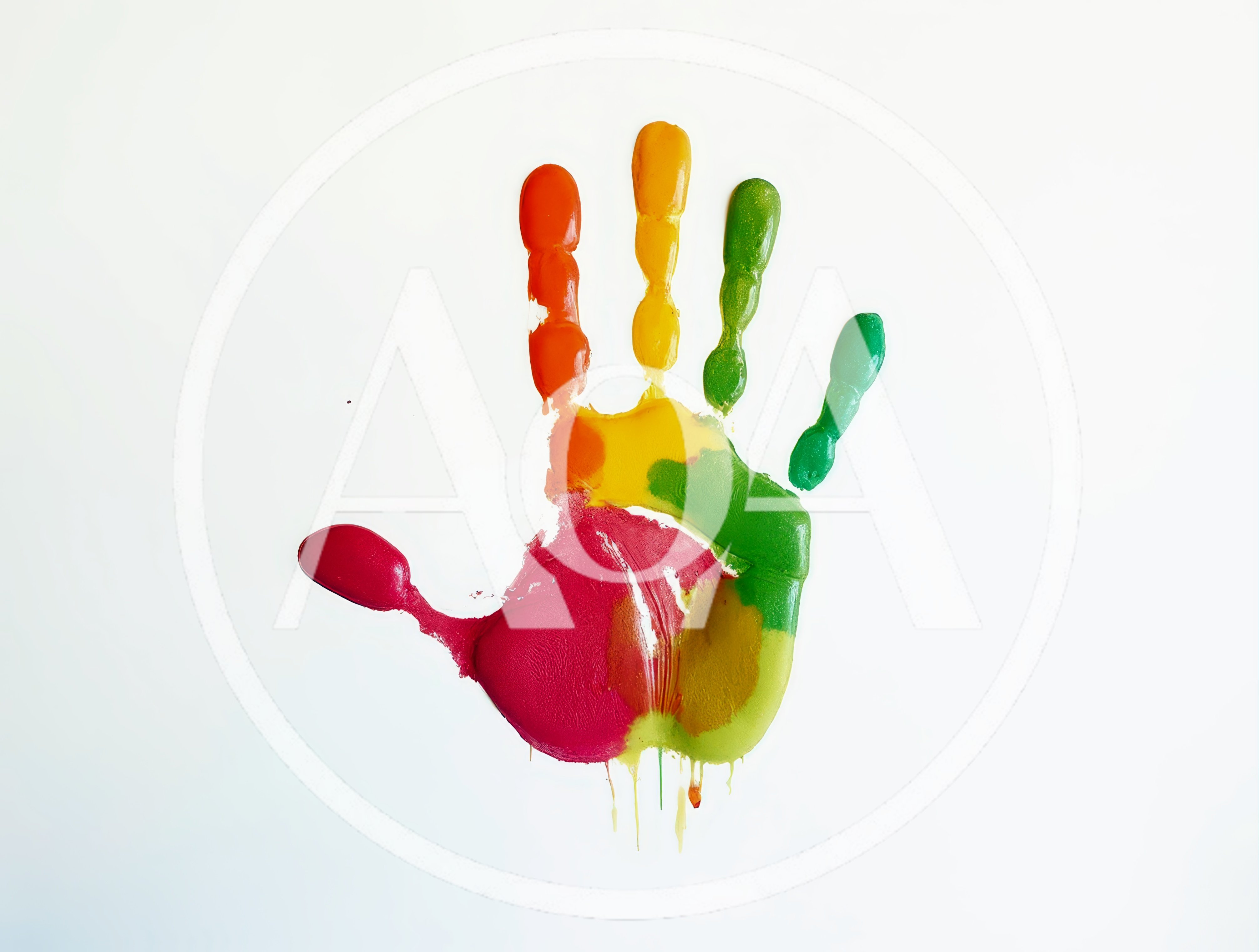 Colorful Multi-Colored Handprint On White Background