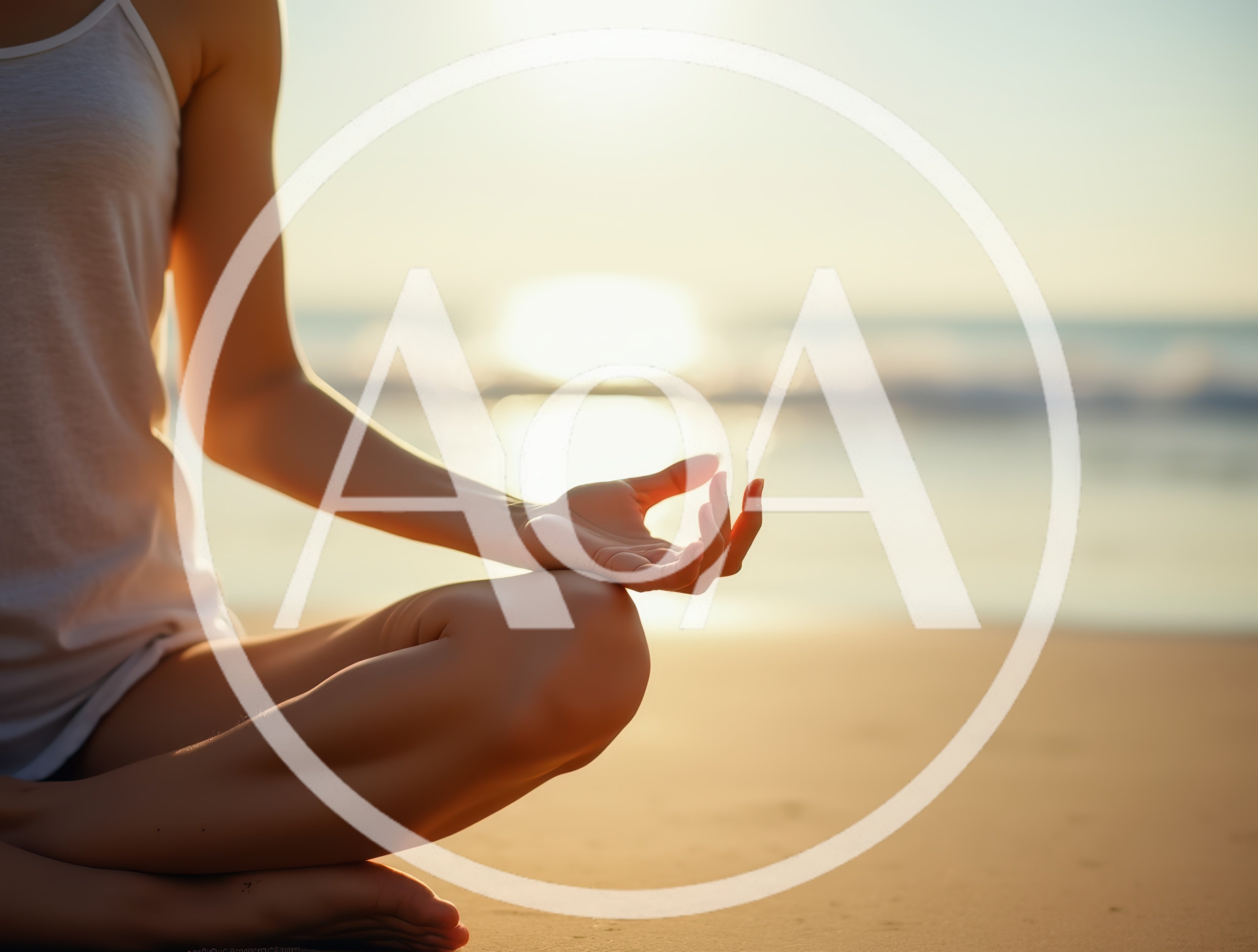 Woman Meditating In Lotus Position On Sandy Beach