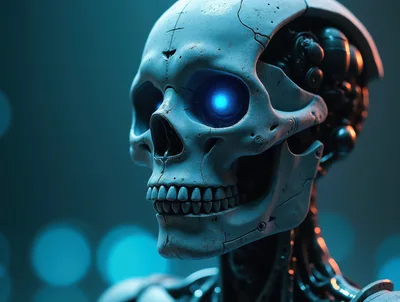 Cyborg Skull With Glowing Blue Eye