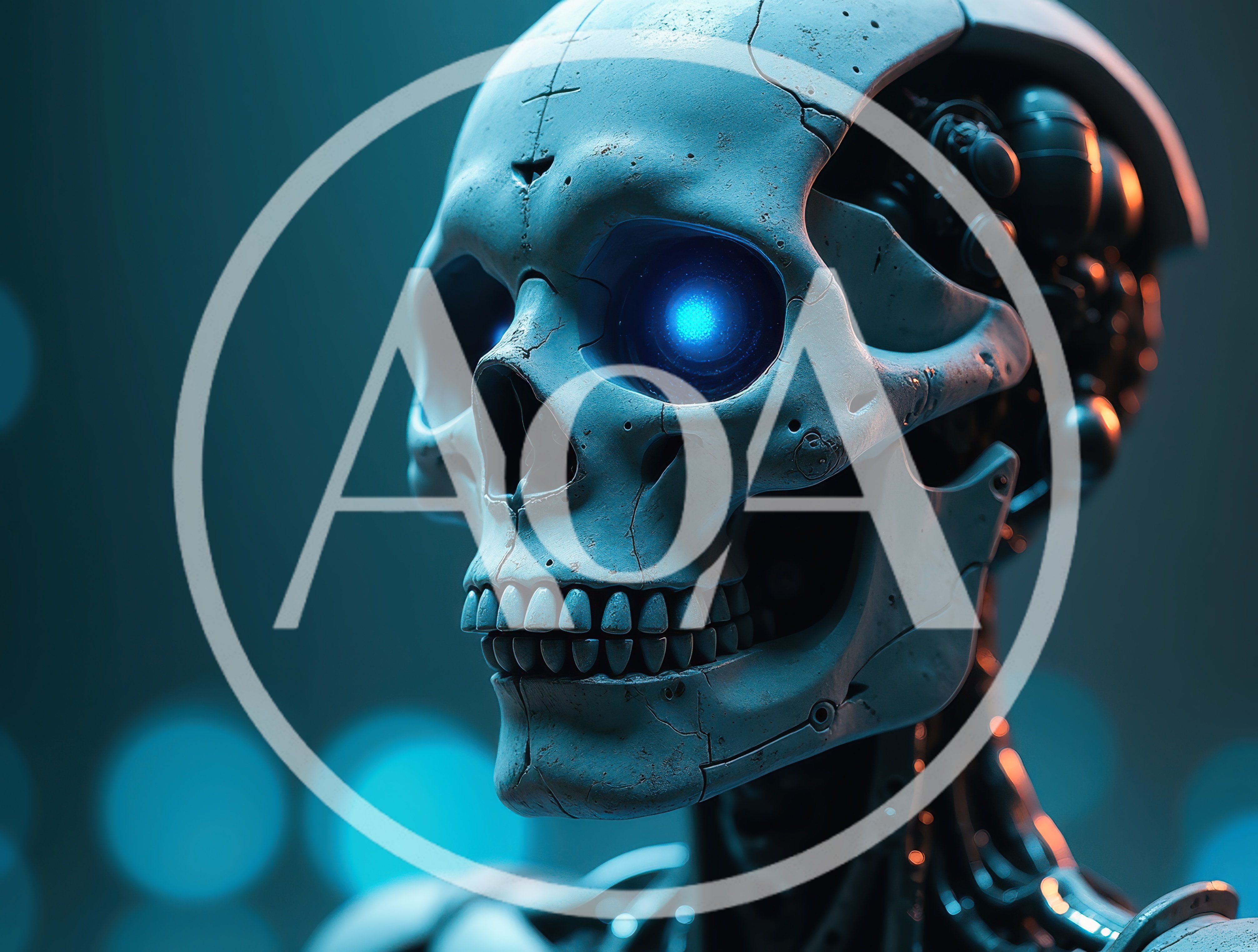 Cyborg Skull With Glowing Blue Eye