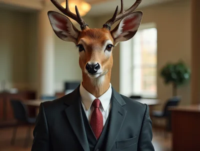 Anthropomorphic Deer Businessman In A Professional Office Setting