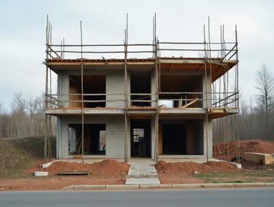 Unfinished Two Story Concrete Block House Construction