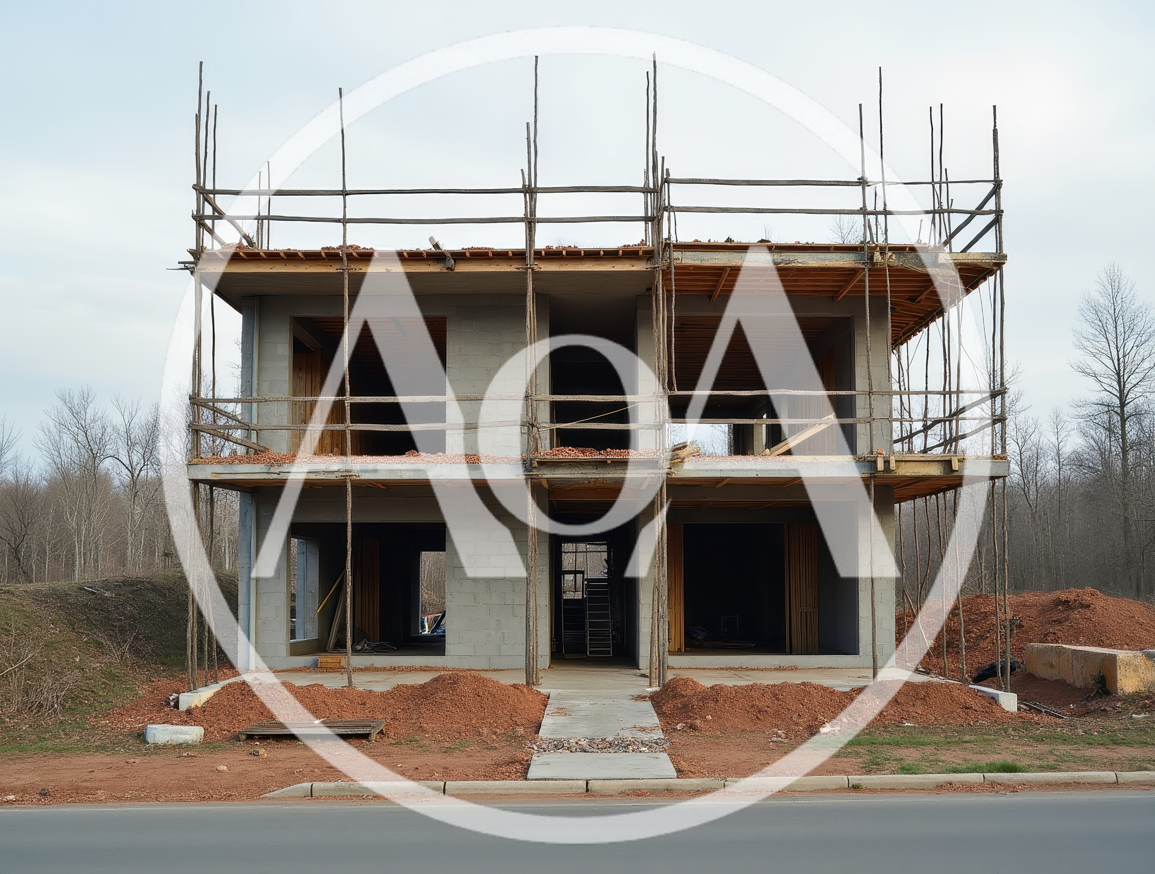 Unfinished Two Story Concrete Block House Construction