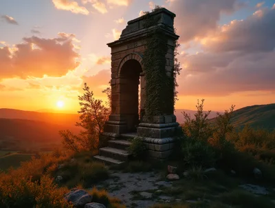 Ancient Stone Archway At Sunset