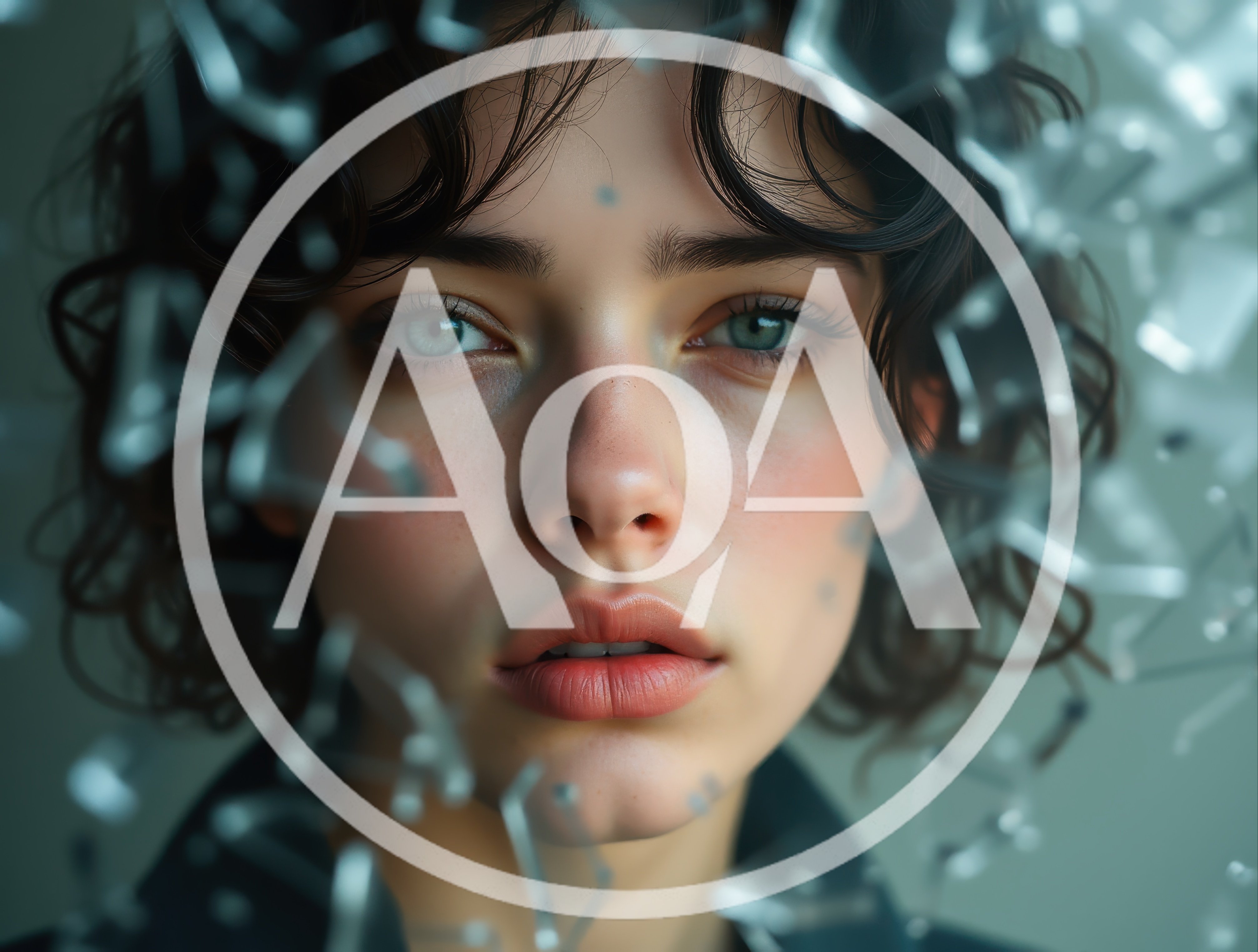 Portrait Of A Young Woman Behind Shattered Glass