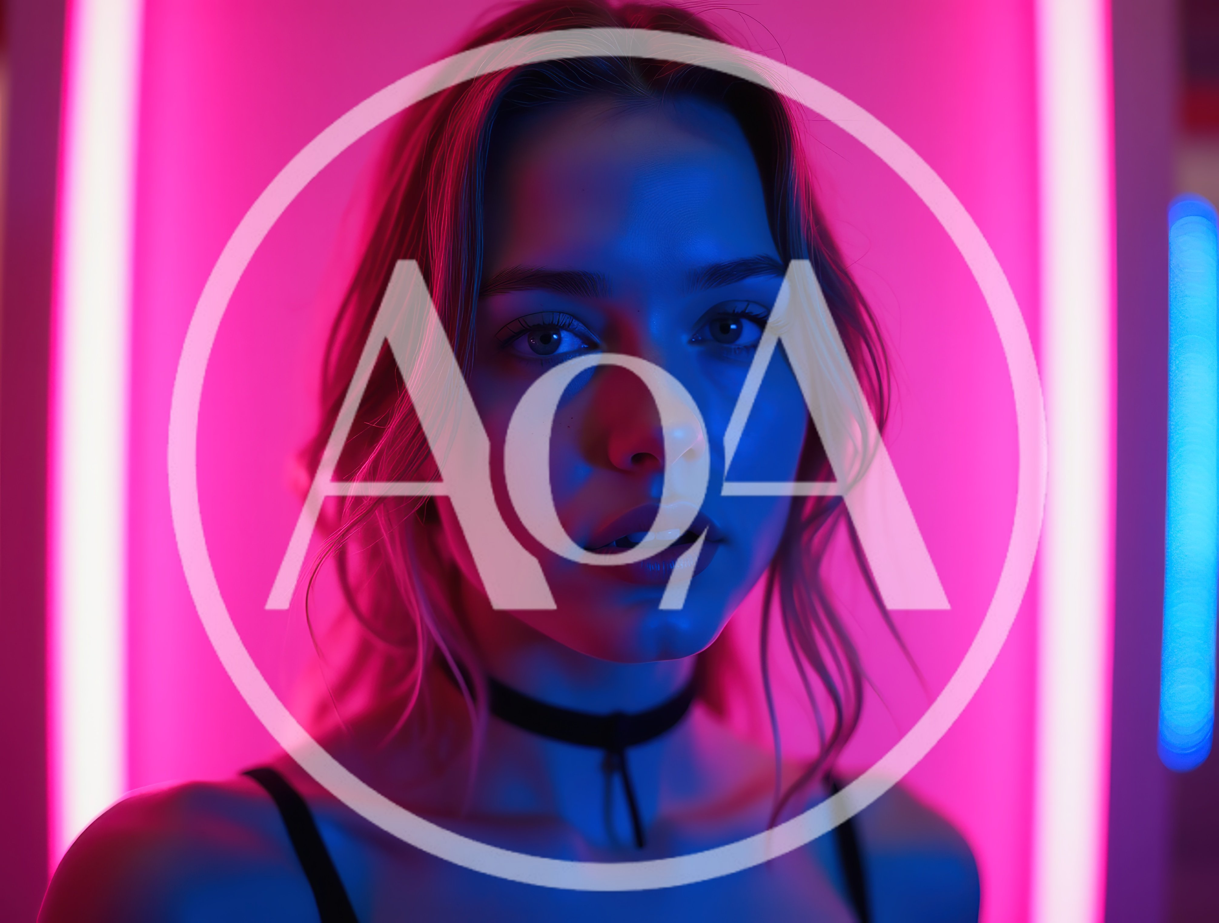 Portrait Of A Young Woman In Neon Lighting