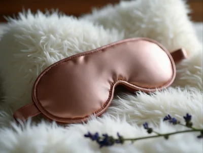 Rose Gold Silk Sleep Mask On White Faux Fur
