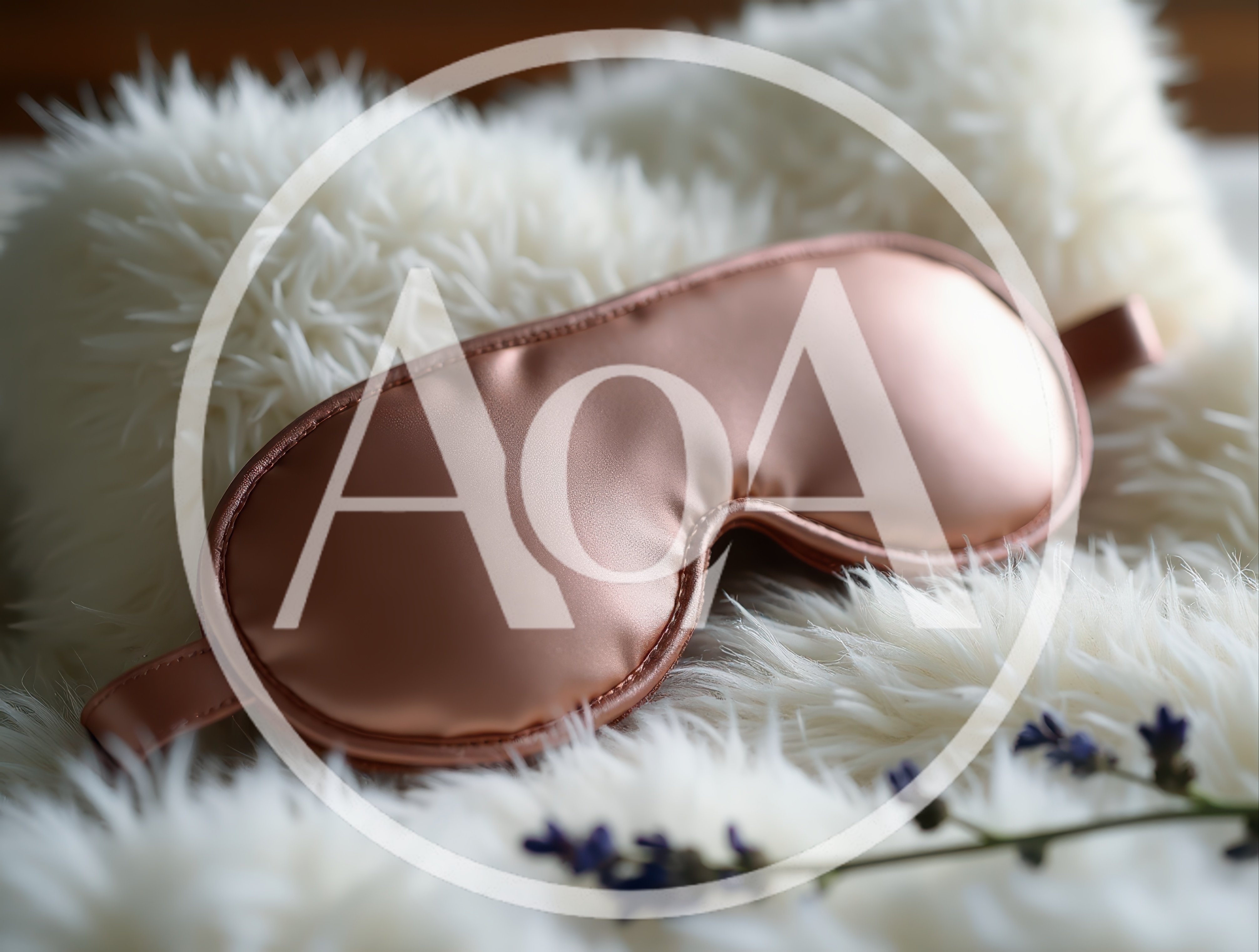 Rose Gold Silk Sleep Mask On White Faux Fur