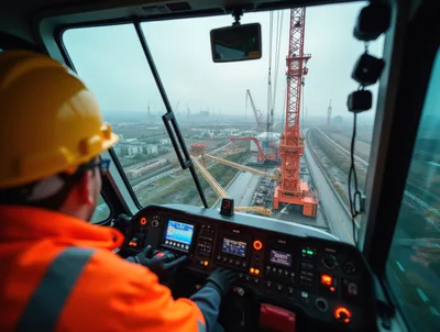 Crane Operator Controlling Heavy Machinery In Construction Site