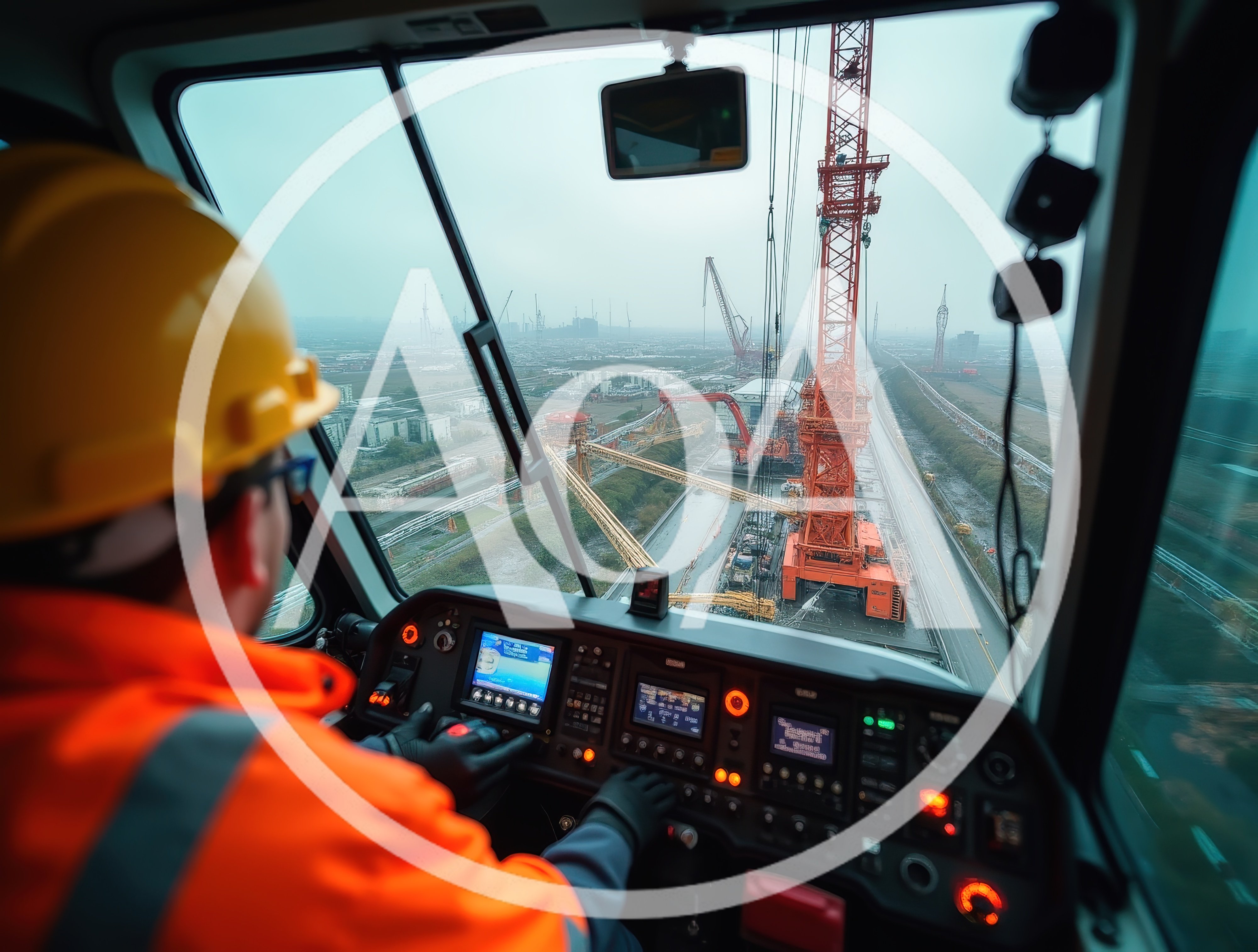 Crane Operator Controlling Heavy Machinery In Construction Site