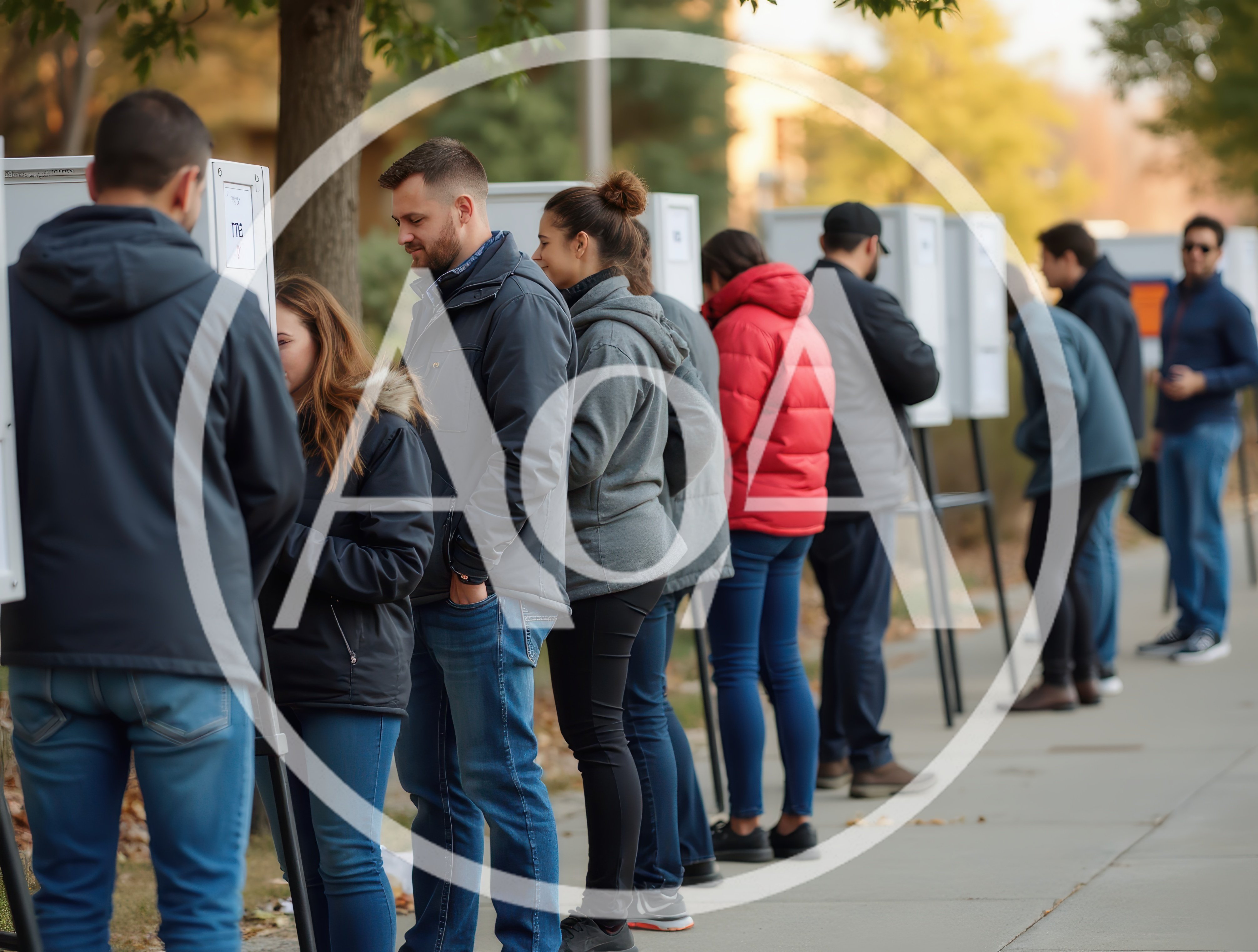 People Waiting In Line At Outdoor Voting Stations