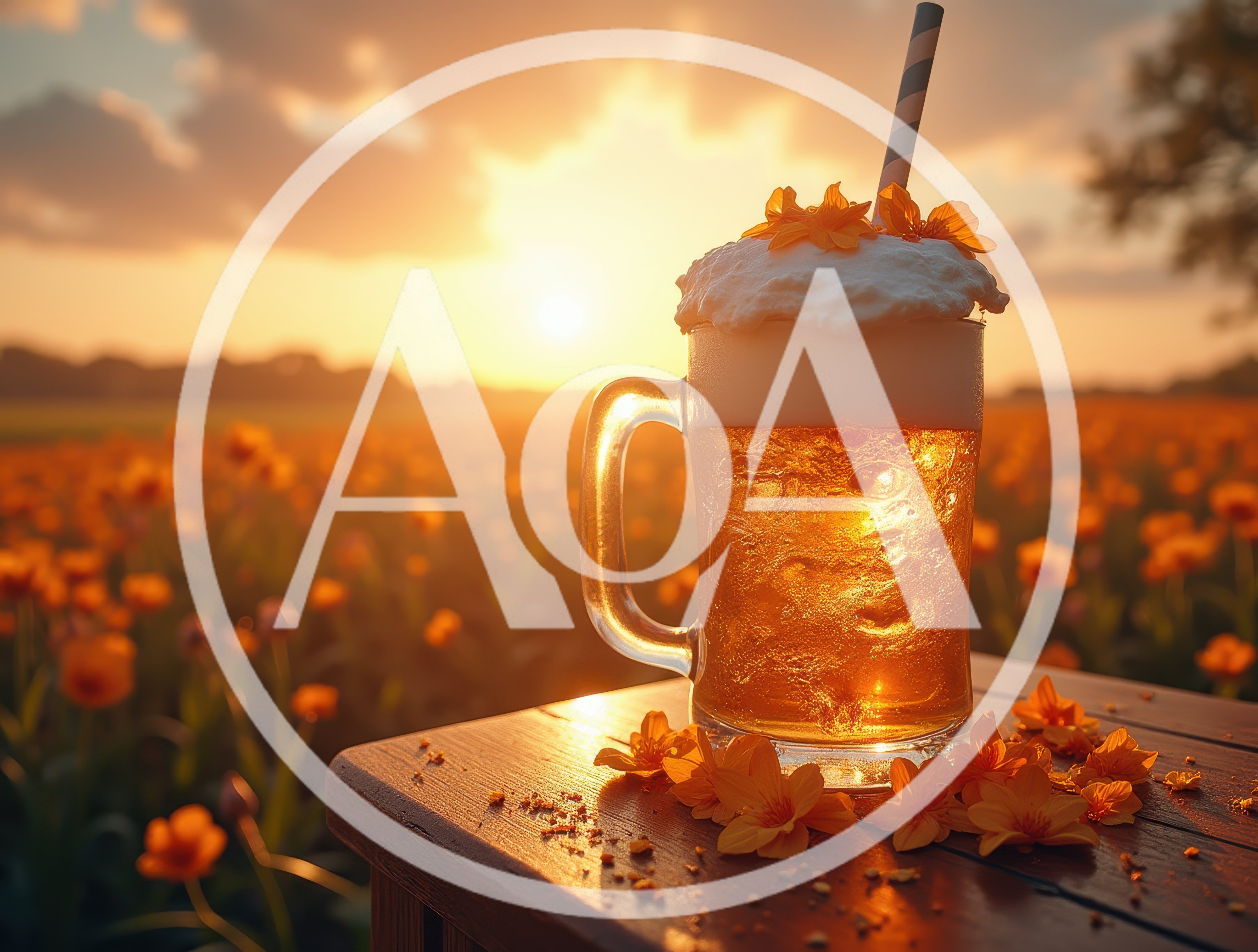 Glass Mug Of Iced Beer In A Flower Field
