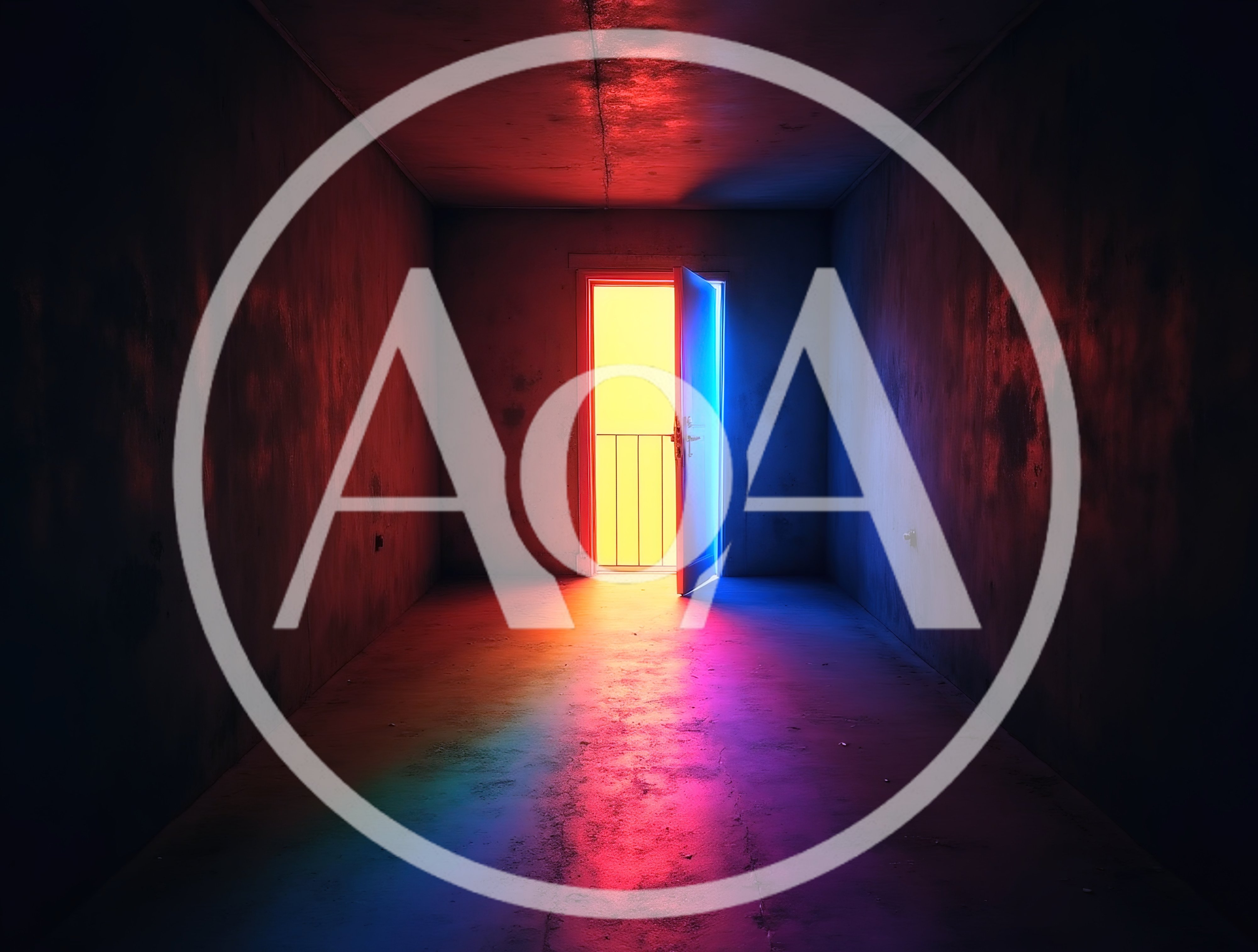Open Doorway With Vibrant Neon Light In Dark Hallway