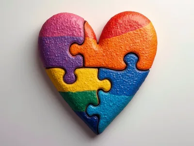 Heart Shaped Puzzle Made Of Colorful Textured Pieces