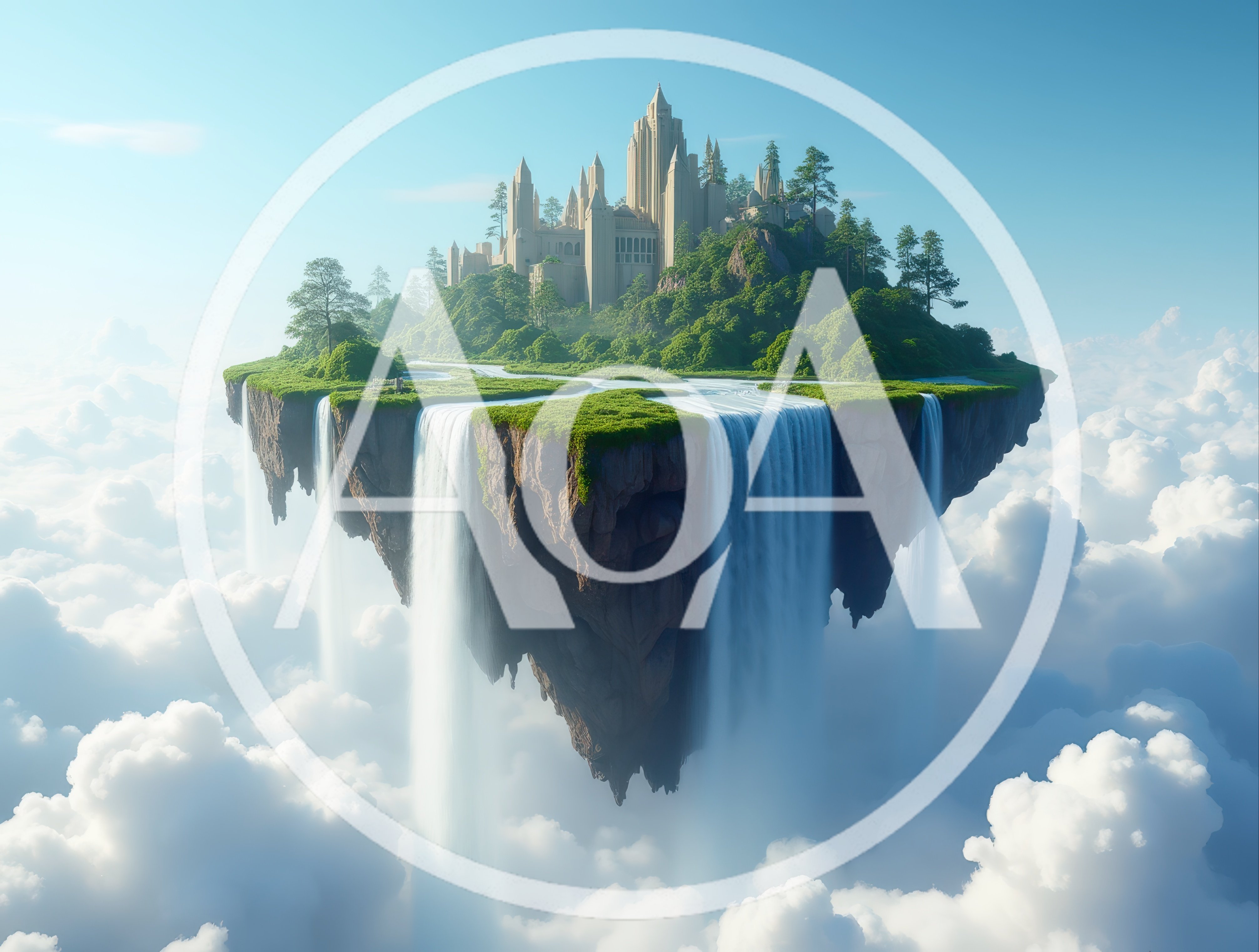 Fantasy Floating Island With Castle And Waterfalls