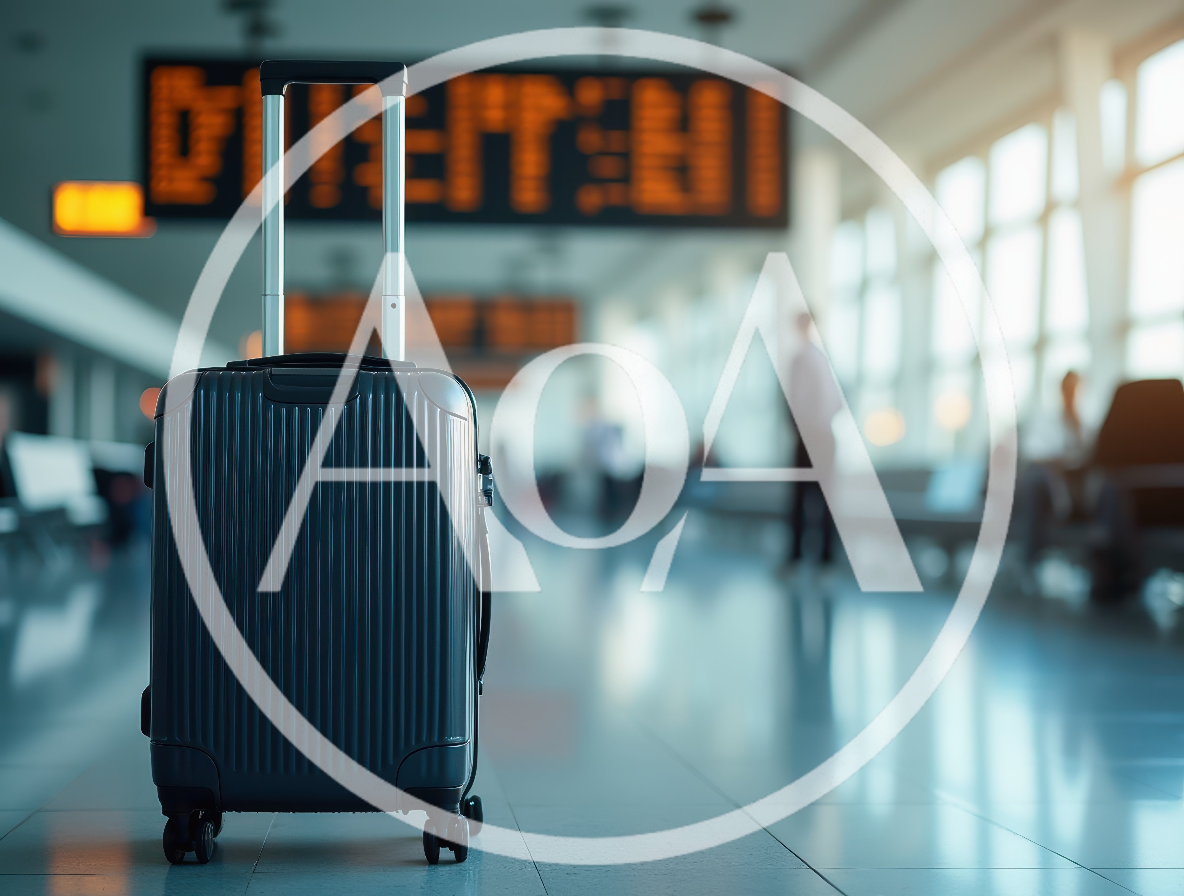 Grey Suitcase Standing In An Airport Terminal