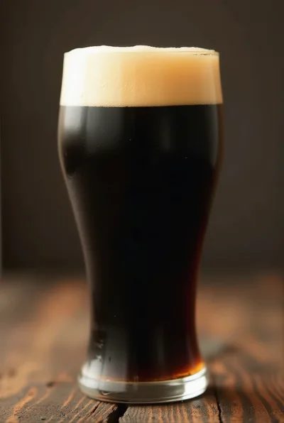Glass Of Dark Stout Beer On Wooden Table