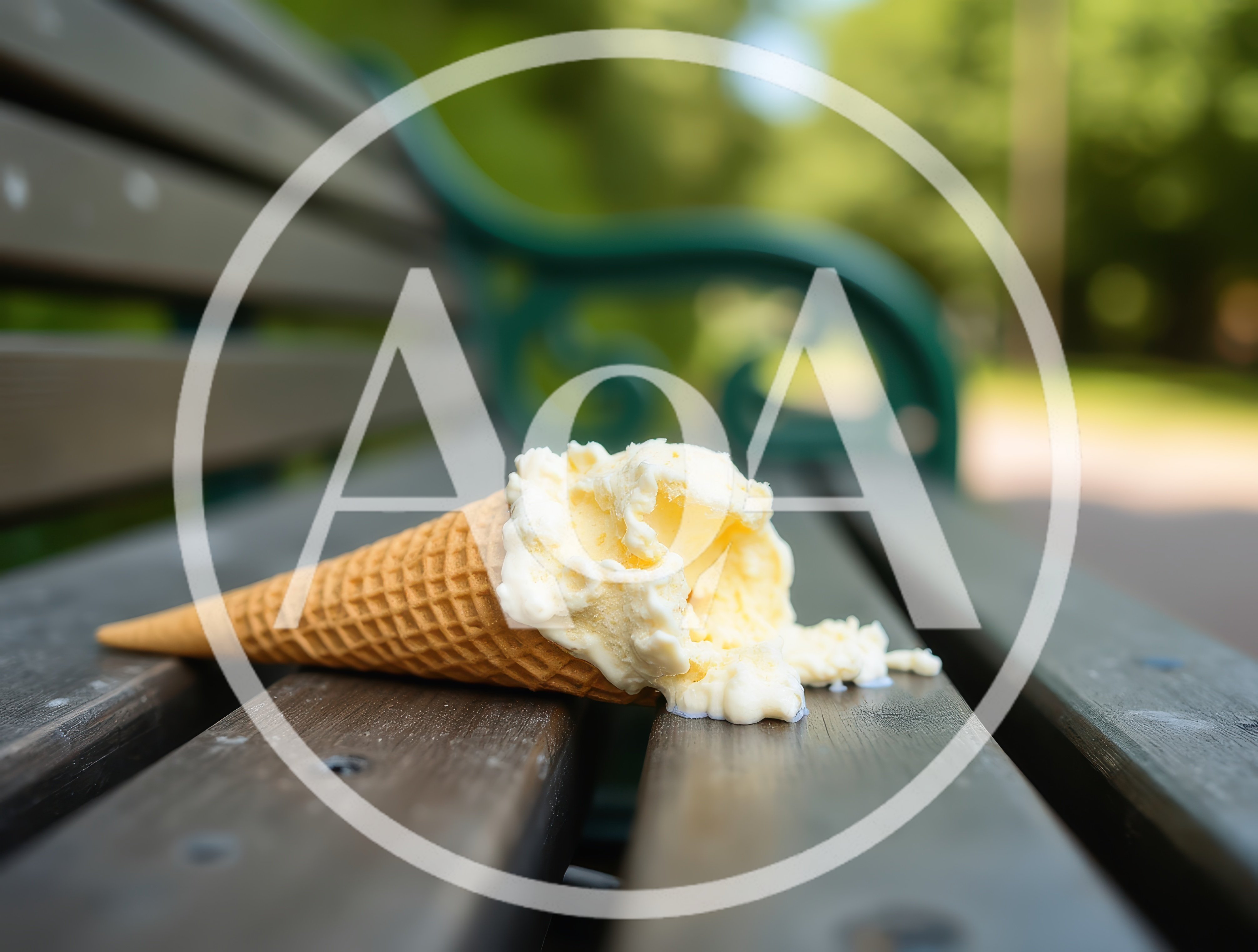 Dropped Vanilla Ice Cream Cone On Park Bench