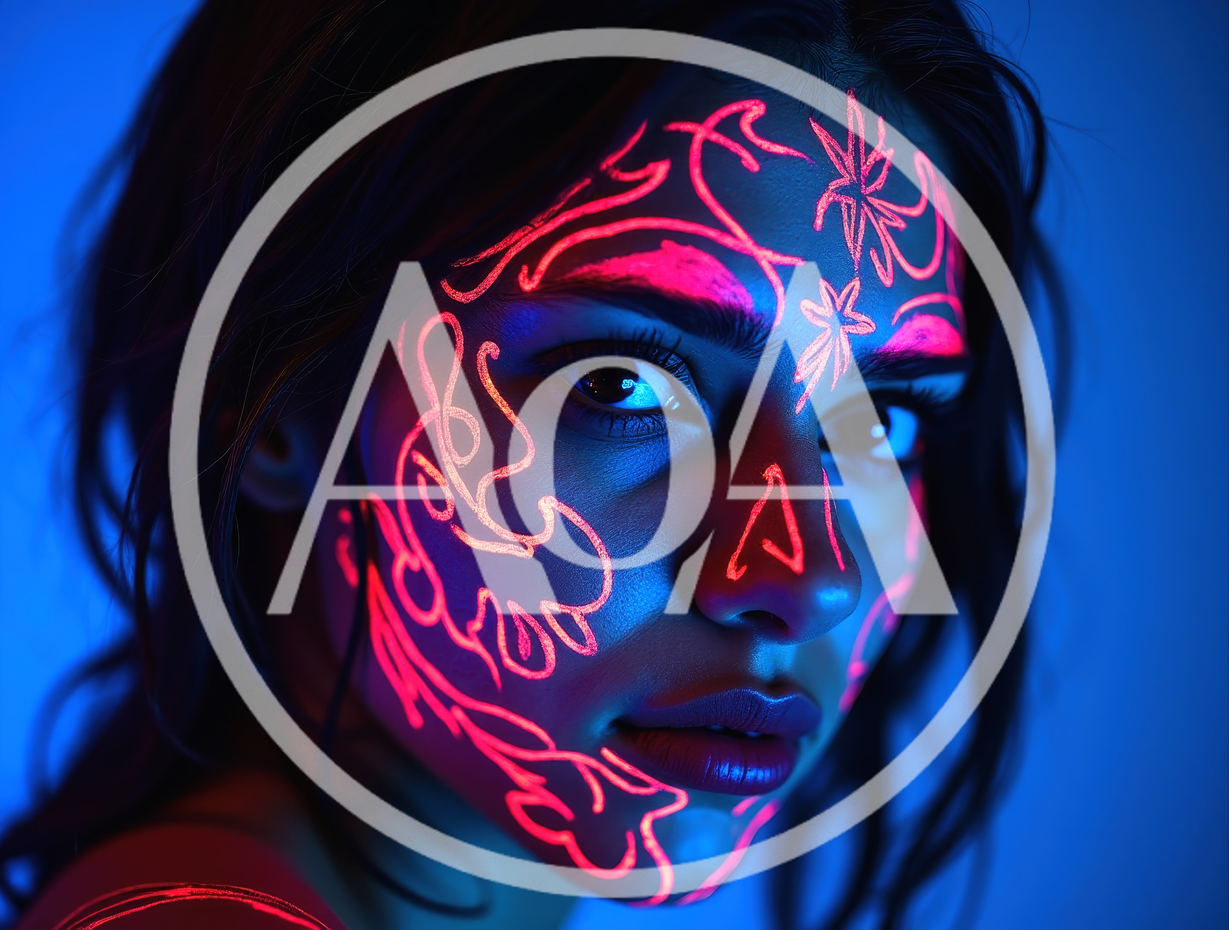 Portrait Of A Woman With Neon Pink Face Art