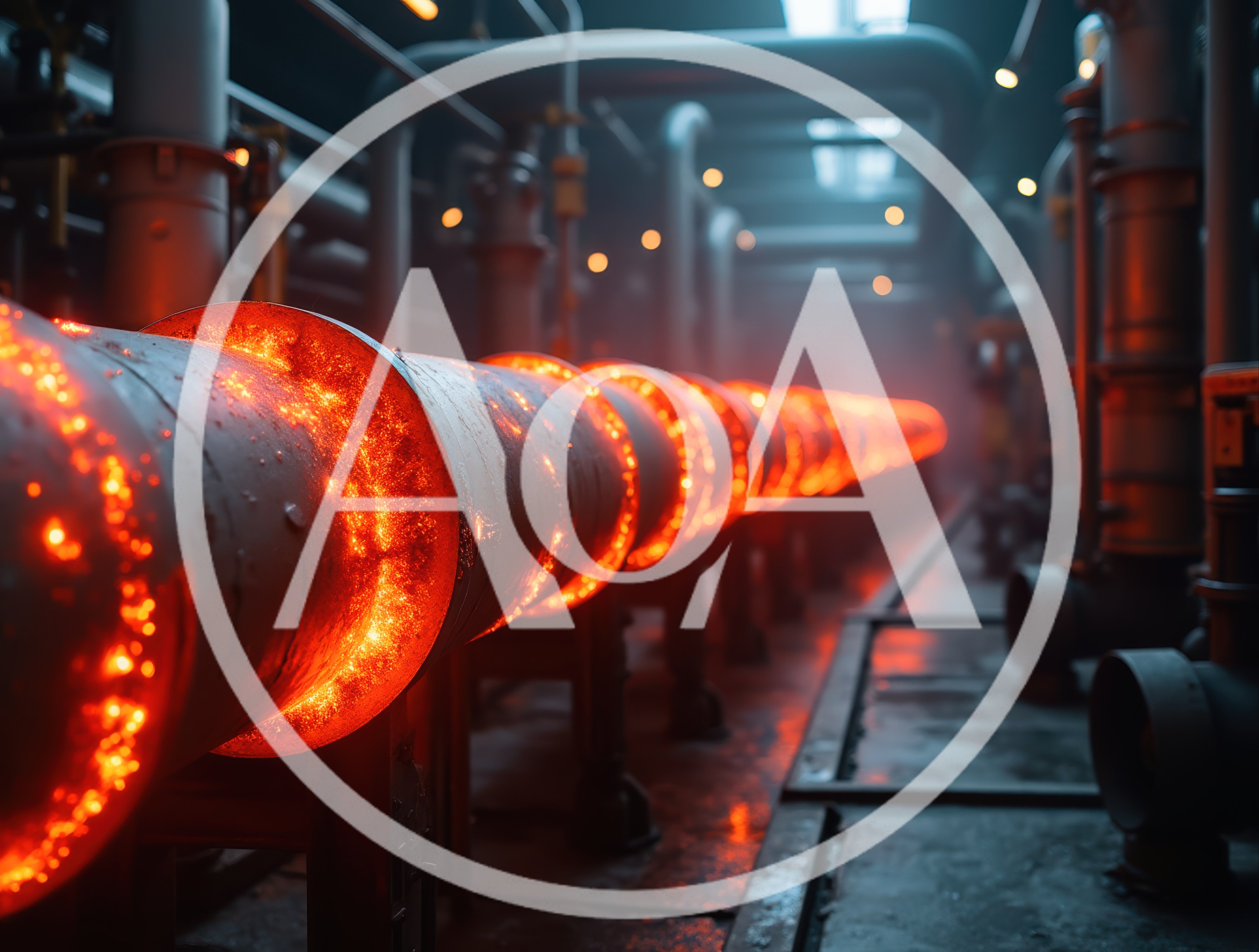 Glowing Industrial Pipe In A Manufacturing Facility