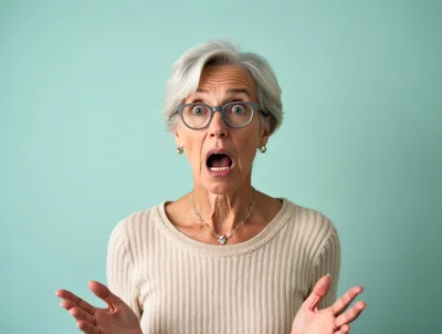 Shocked Senior Woman With Wide Eyes And Open Mouth