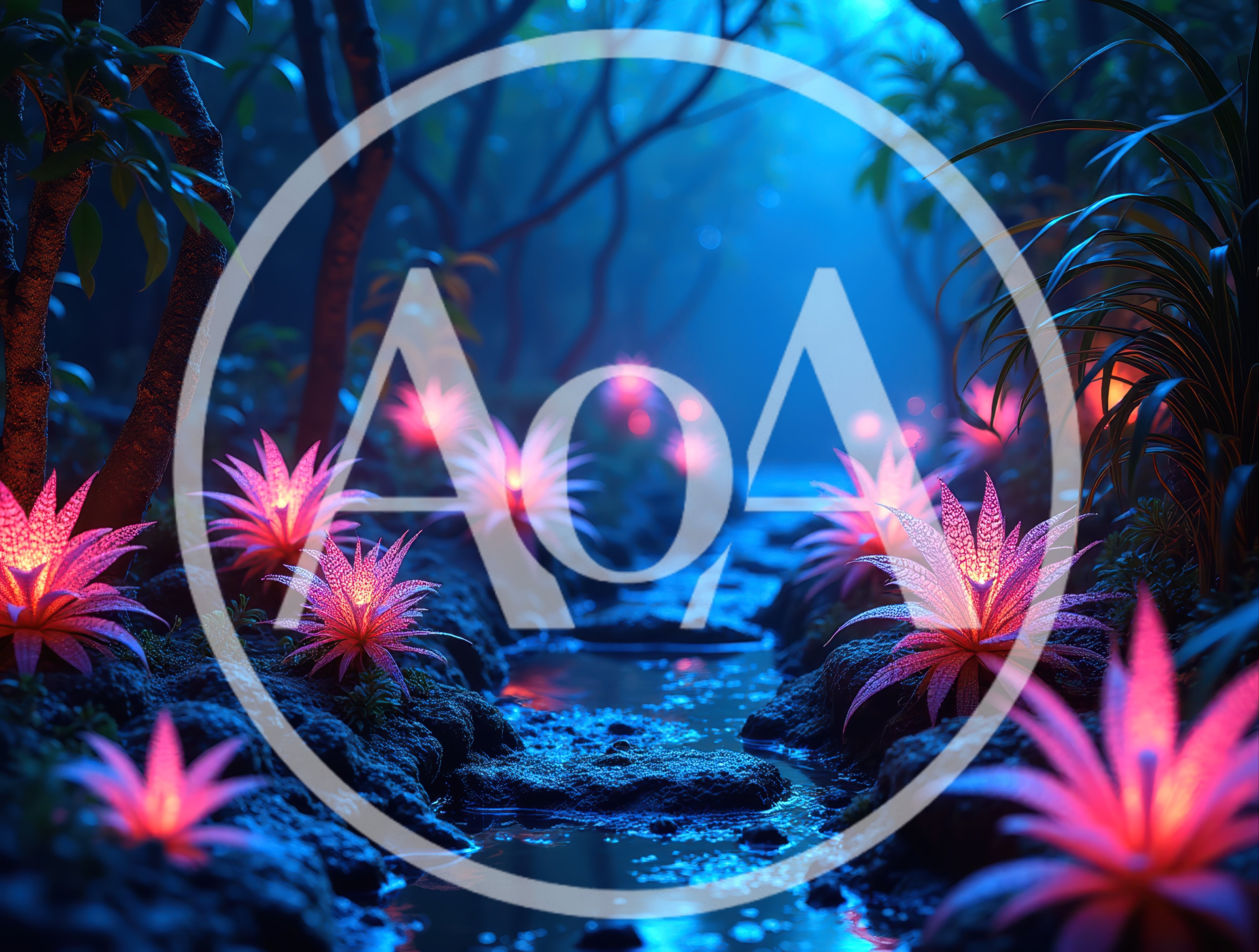 Glowing Pink Exotic Plants In A Mystical Forest