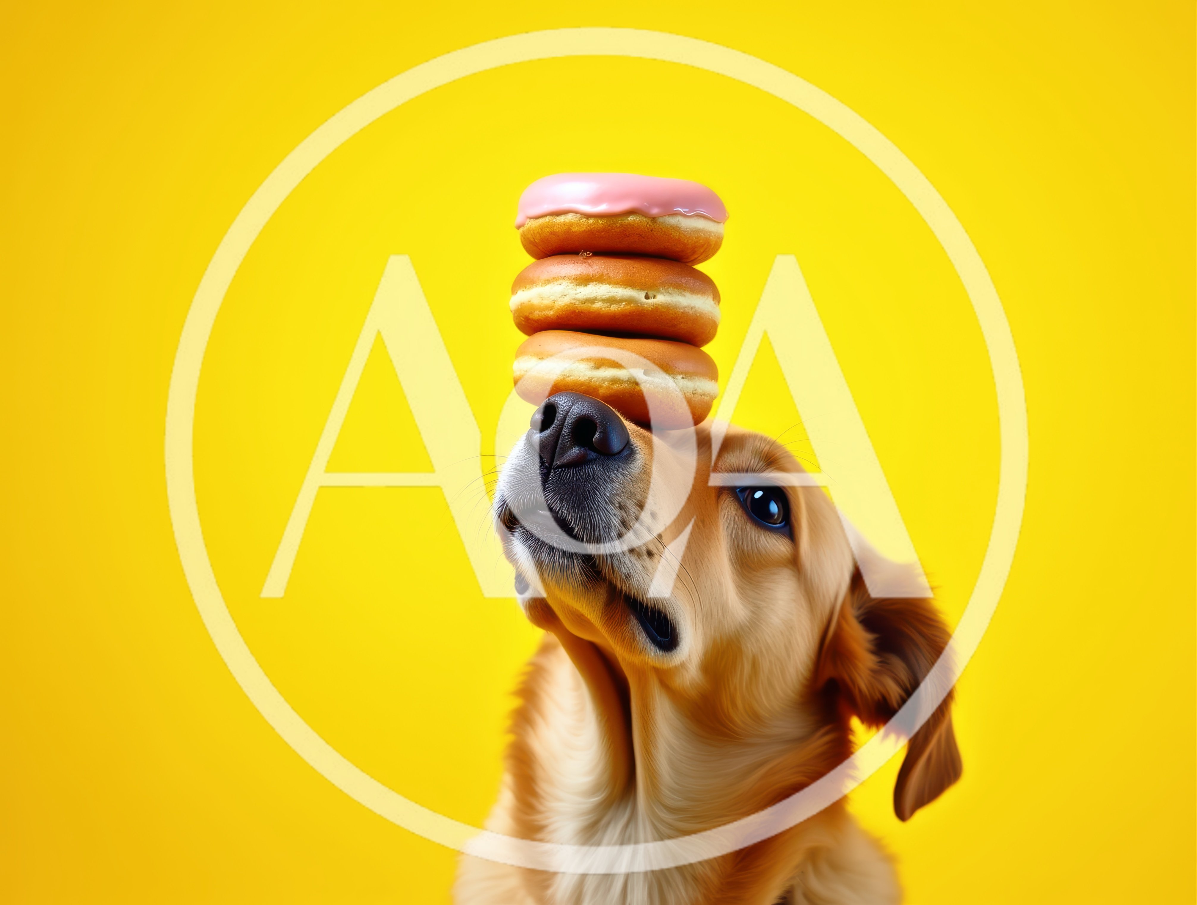 Golden Retriever Balancing Three Donuts On Its Nose