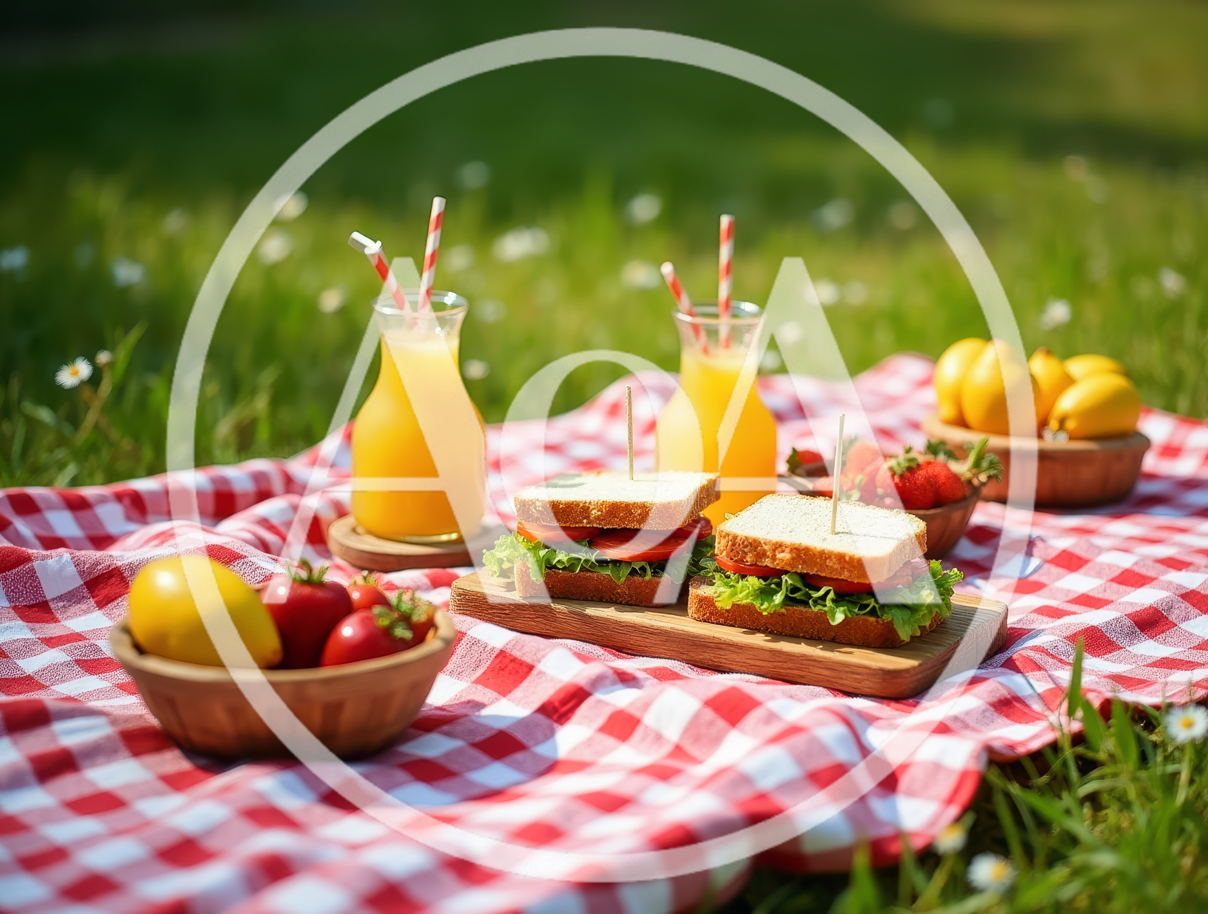 Picnic Setup With Sandwiches And Orange Juice