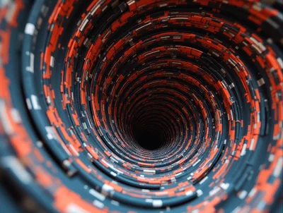 Abstract Sci-Fi Tunnel With Rotating Geometric Patterns