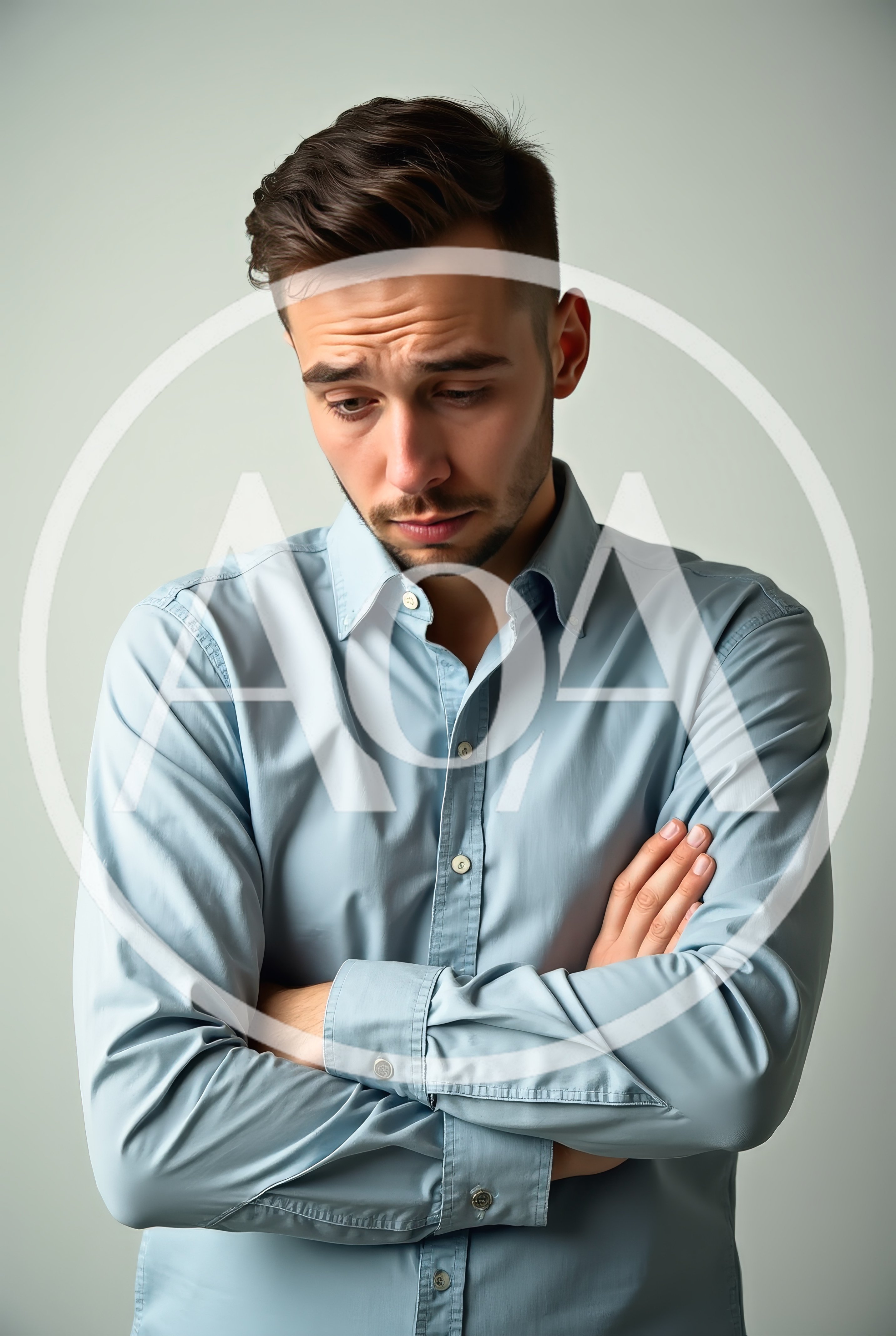 Sad Young Man Standing With Arms Crossed