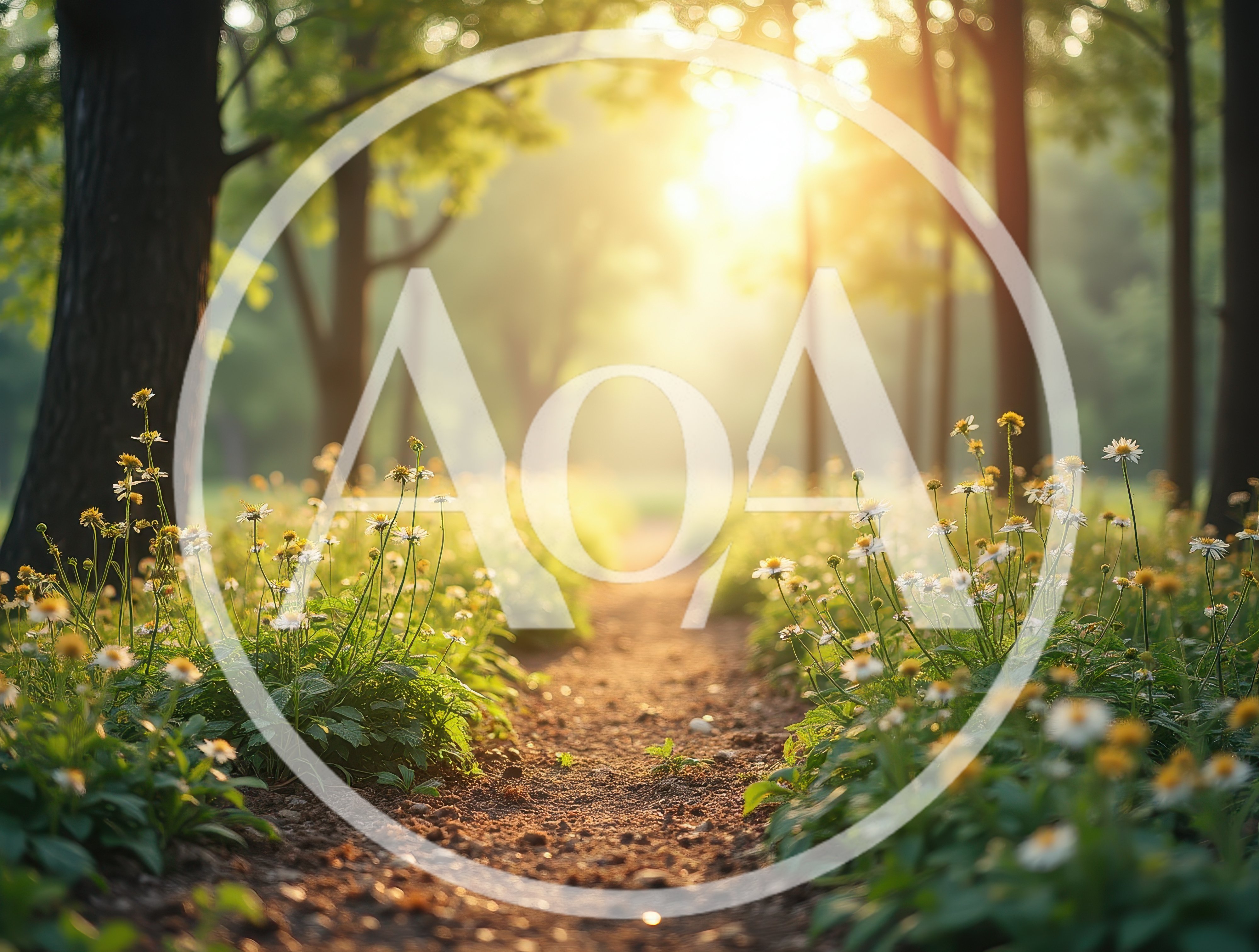 Sunlit Forest Path With Wildflowers