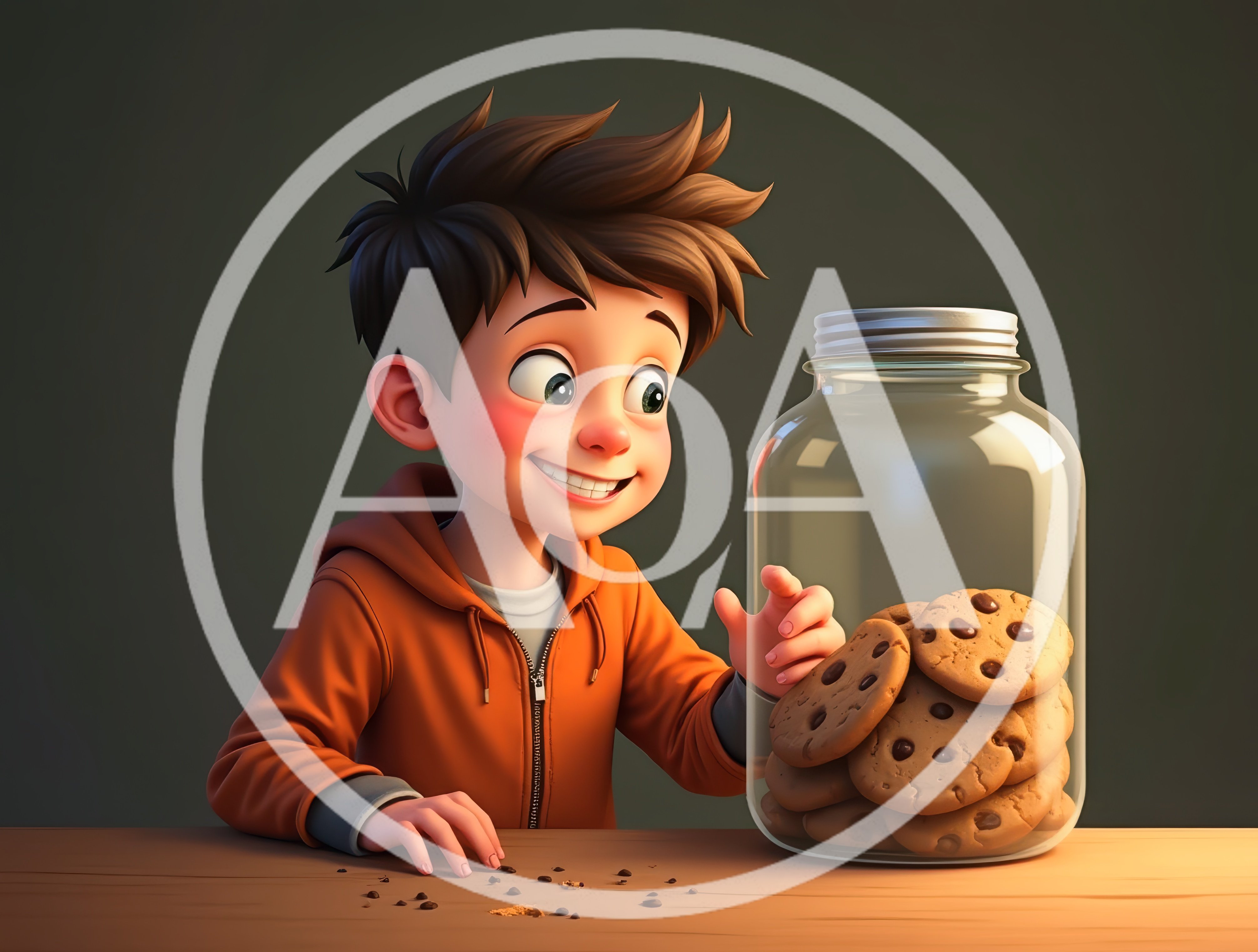 Cartoon Boy Reaching For Cookies In A Glass Jar