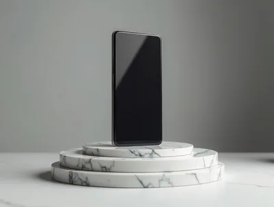 Smartphone Displayed on Tiered Marble Pedestal