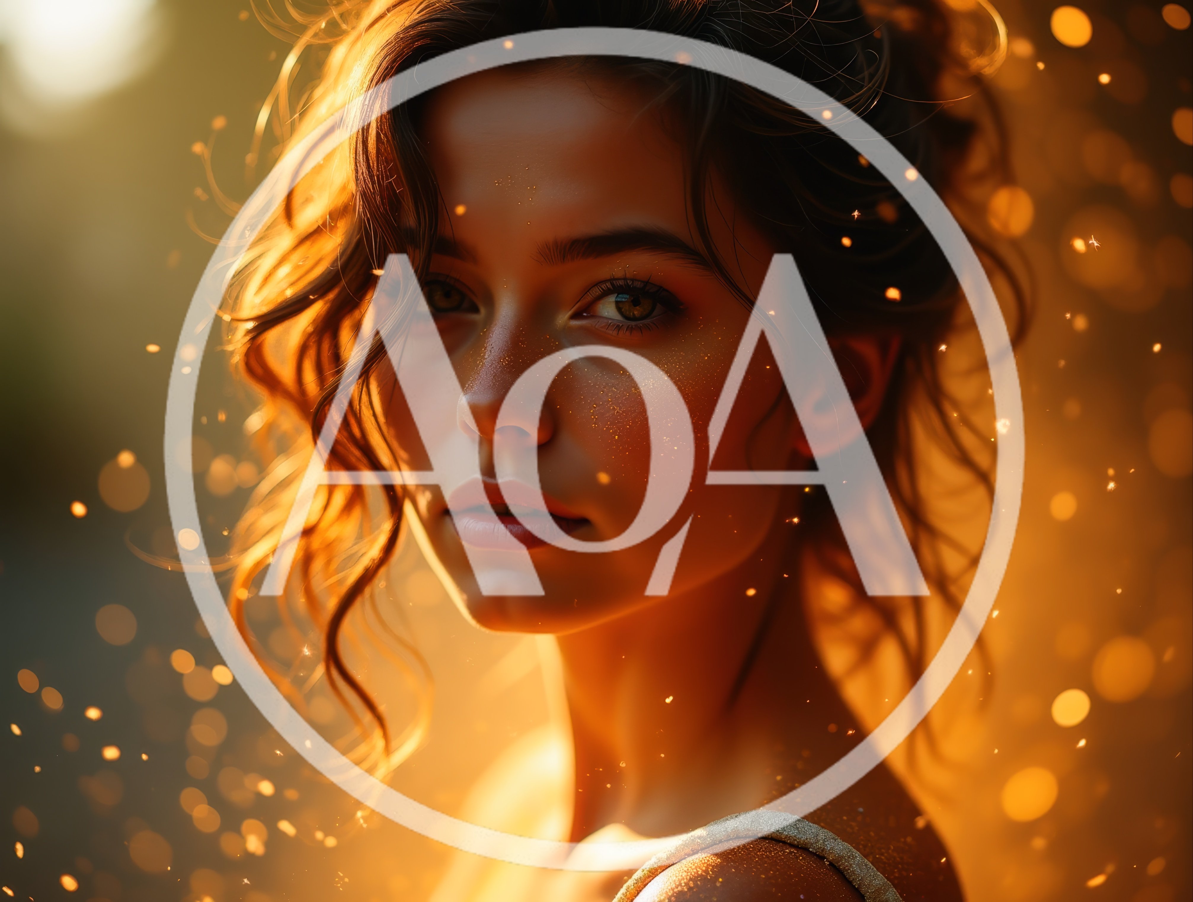 Portrait Of A Young Woman With Golden Bokeh Lighting