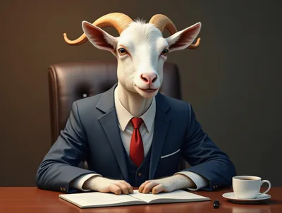 Goat Businessman Sitting At Office Desk