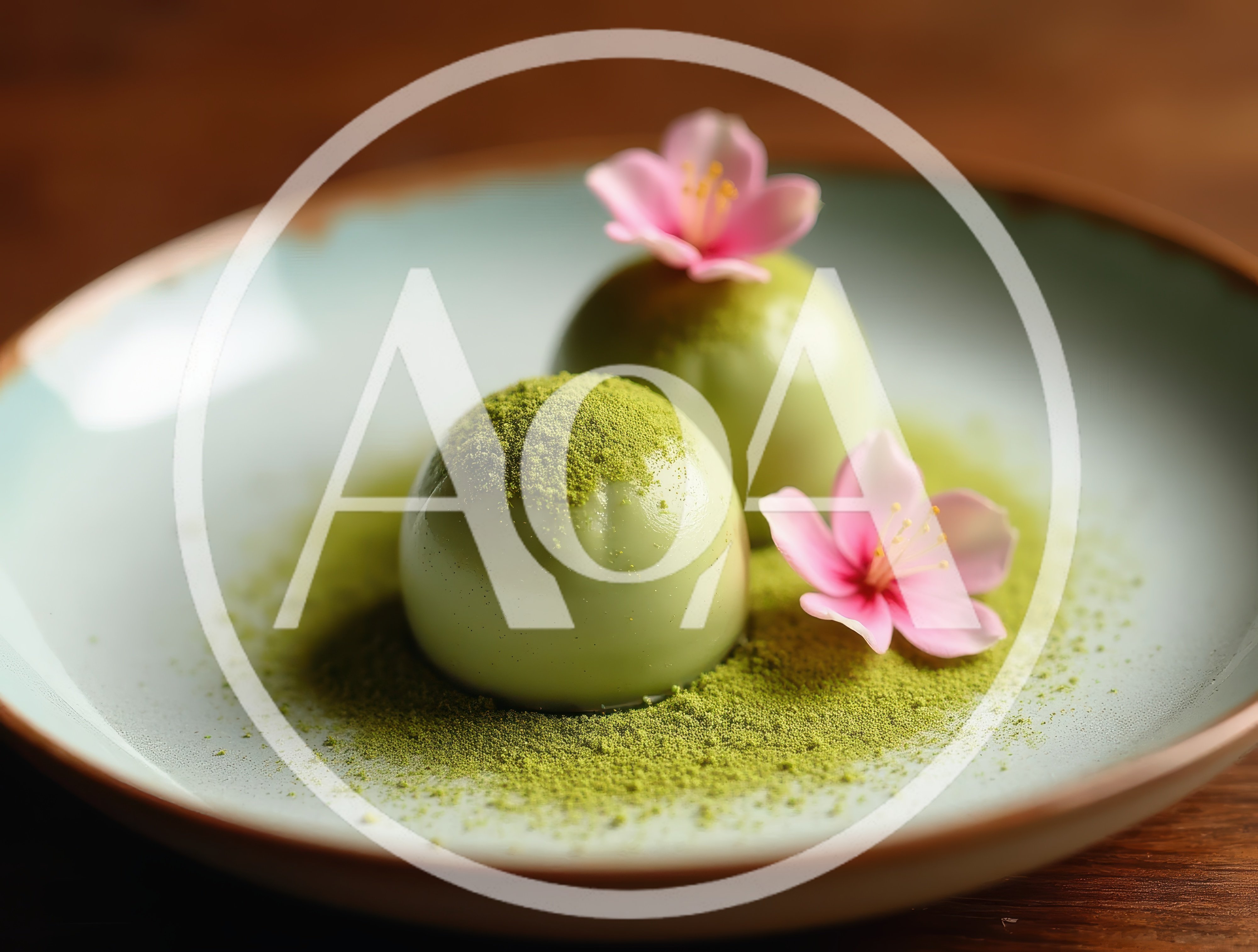 Two Matcha Mochi Desserts With Cherry Blossoms