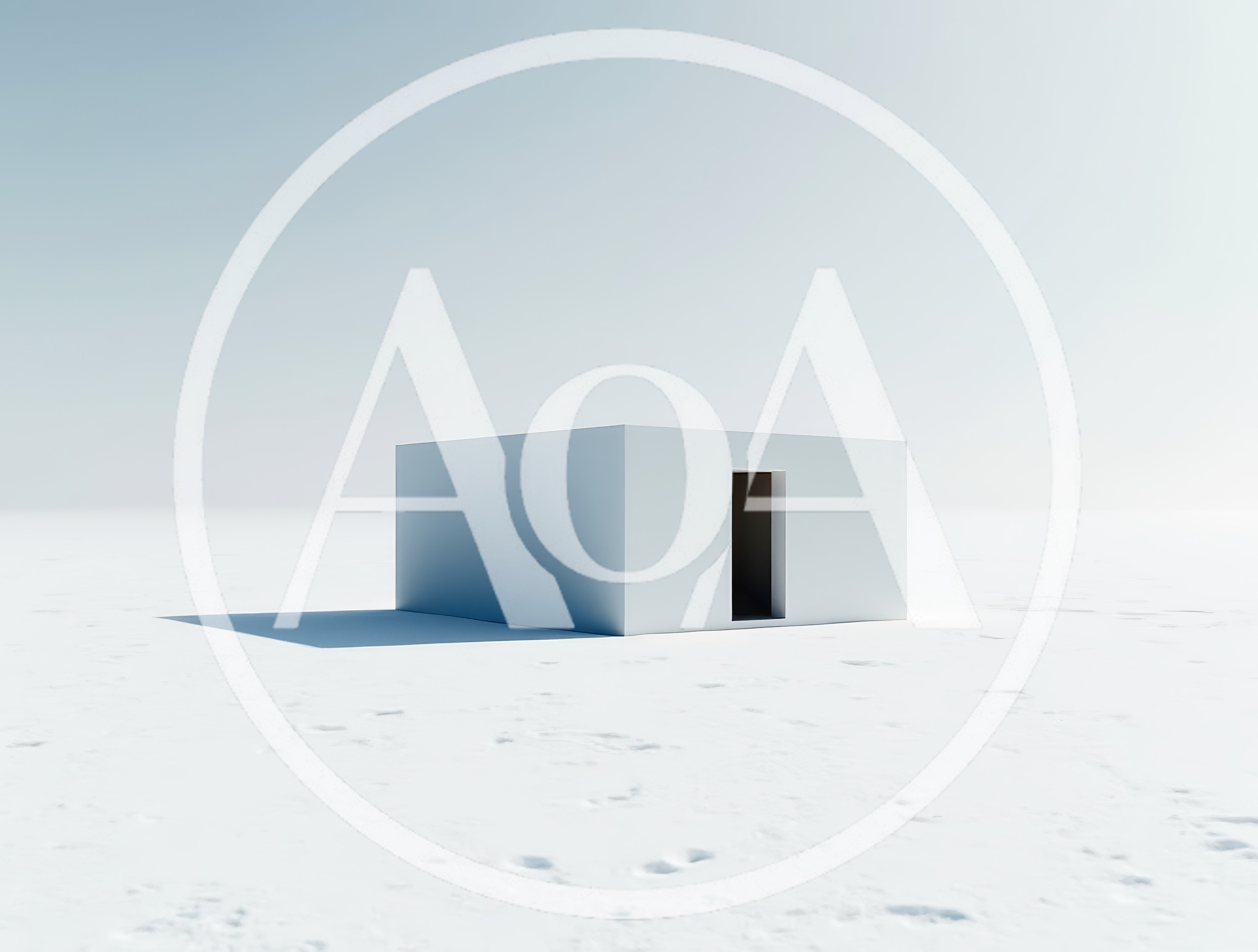 Minimalist White Cube Structure In A Snowy Landscape