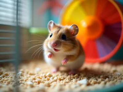 Cute Syrian Hamster Standing In Its Cage