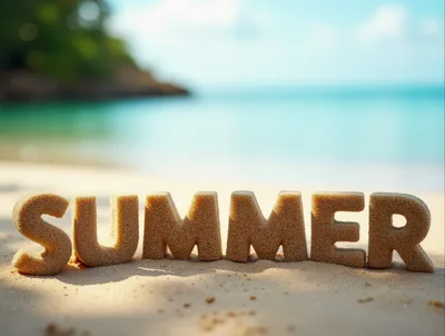 Sand Sculpted Summer Text On Tropical Beach