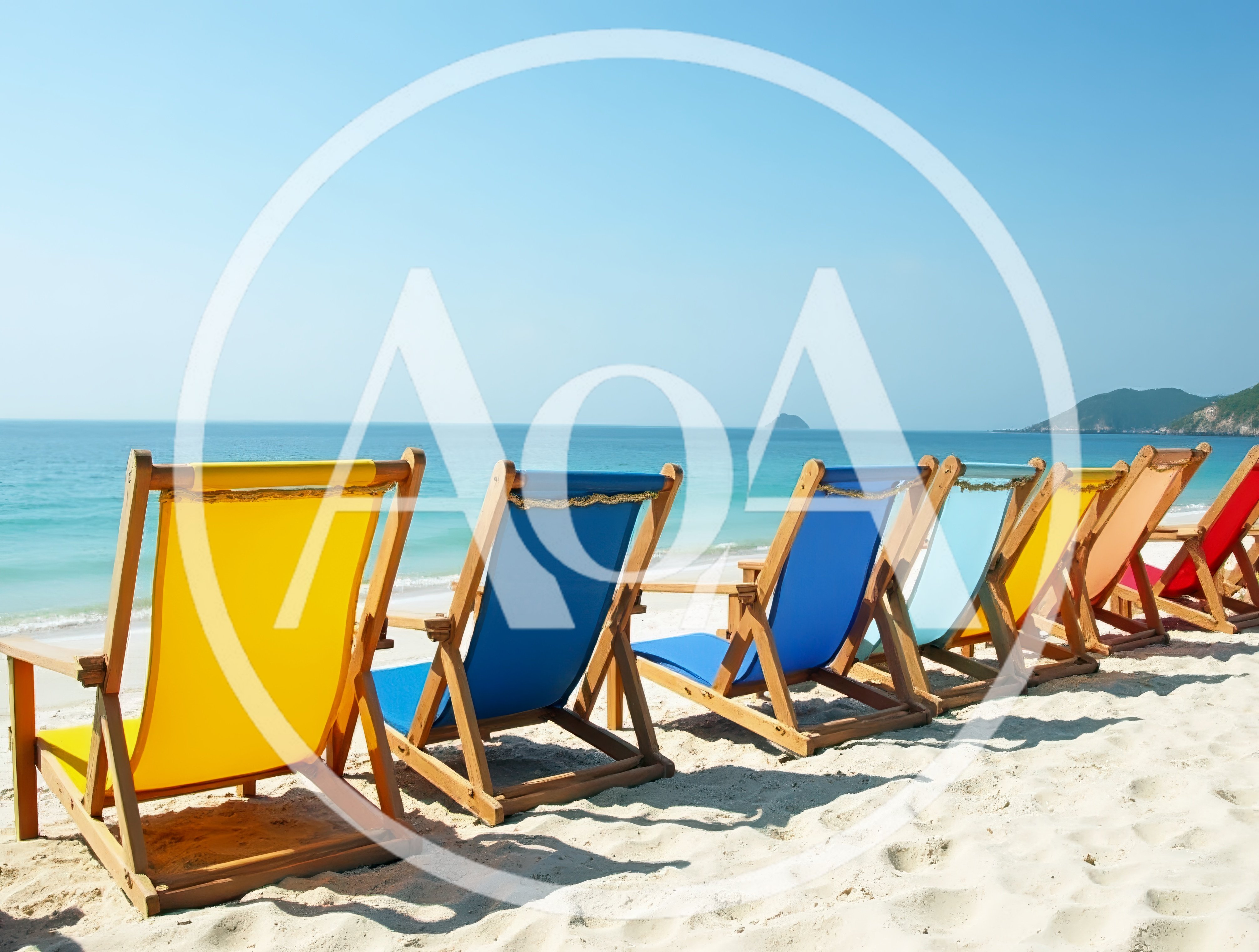Colorful Beach Chairs Lined Up On Tropical Sand