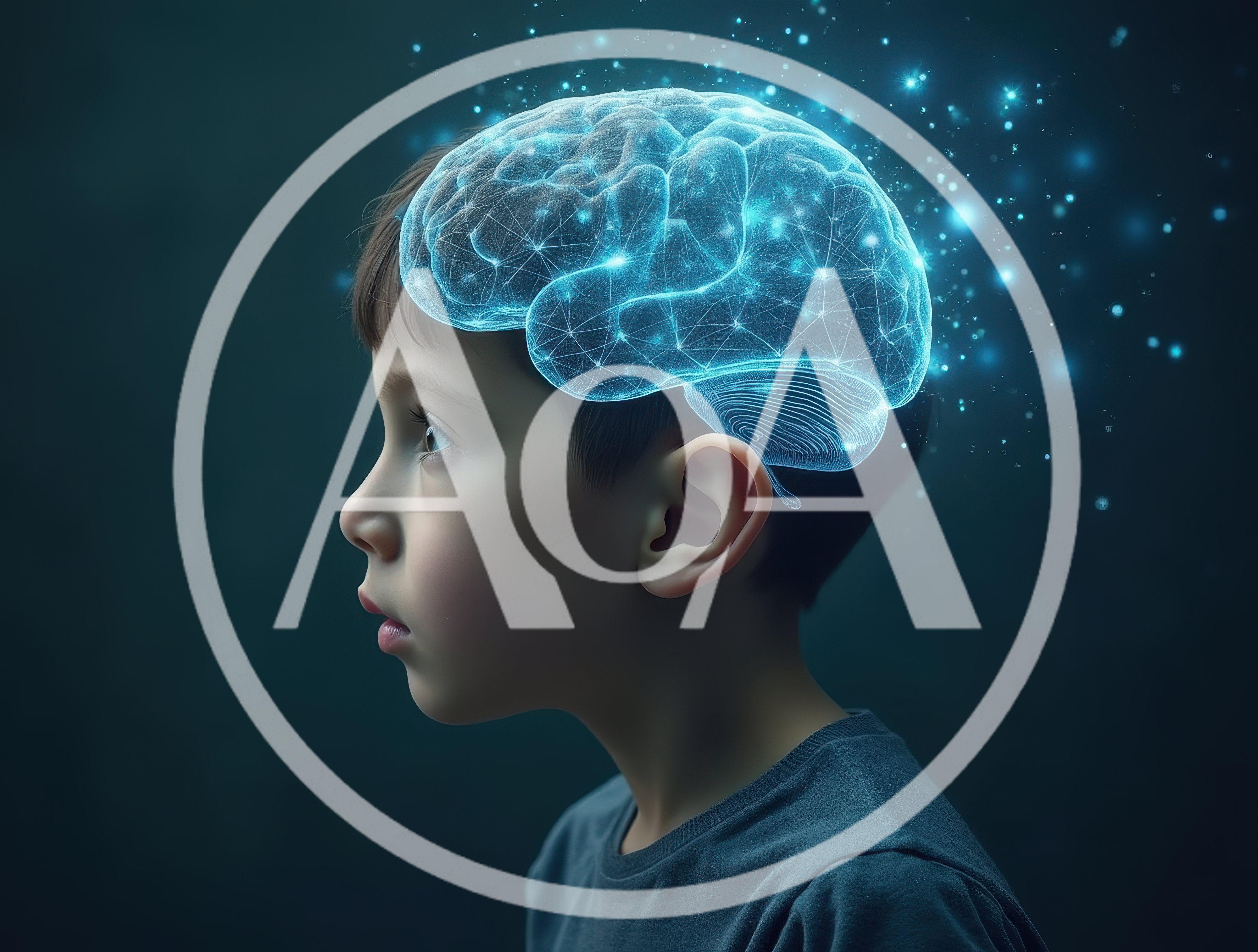 Young Boy With Glowing Digital Brain Visualization